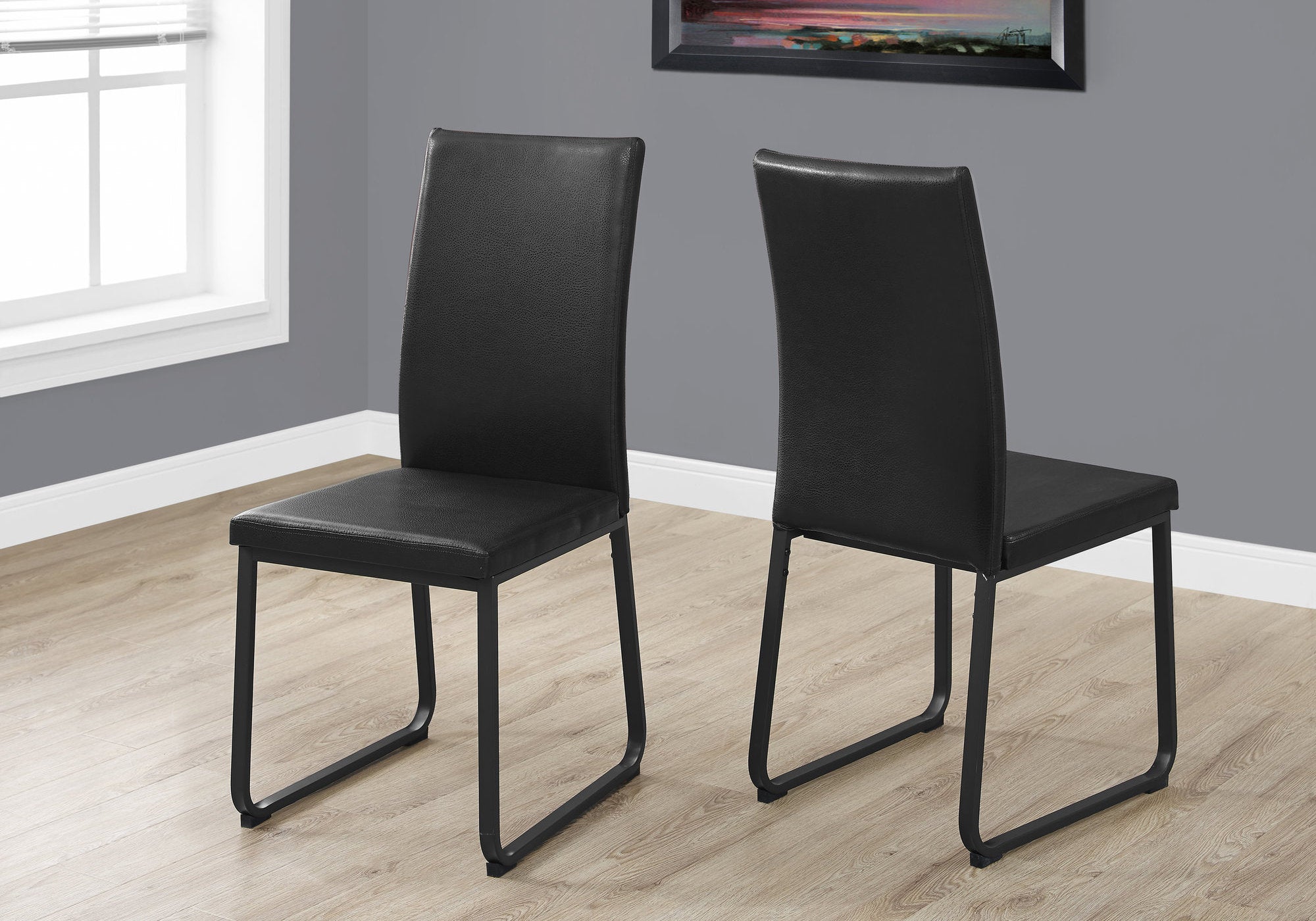 Set of Two Black Upholstered Faux Leather Dining Side Chairs