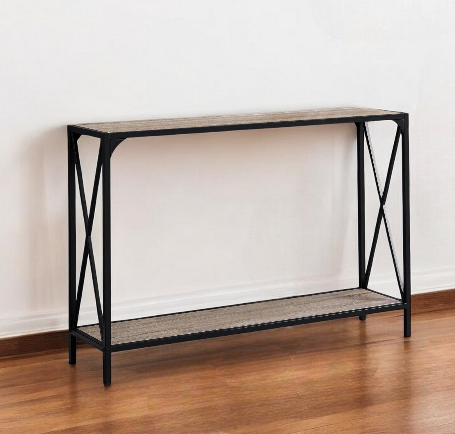 48" Taupe and Black Console Table With Shelves