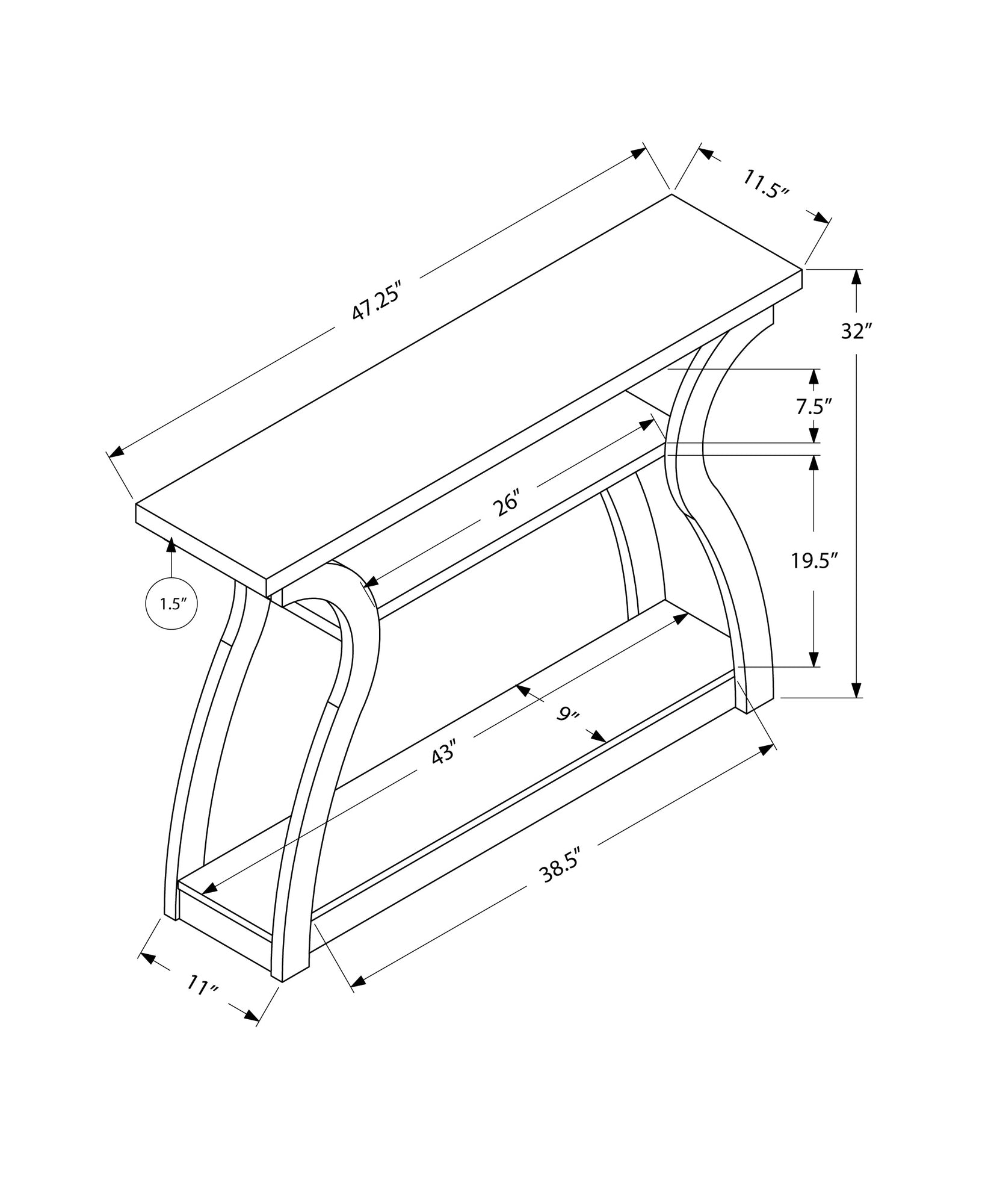 47" White Floor Shelf Console Table With Shelves