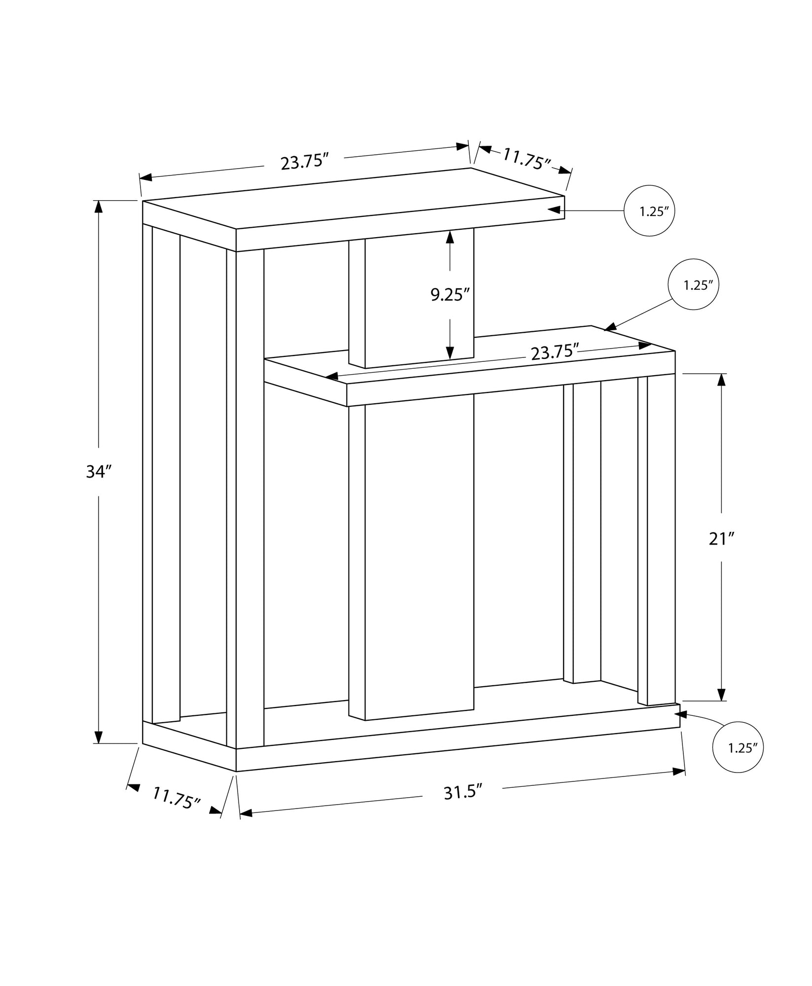 32" Taupe Free form Floor Shelf Console Table With Storage