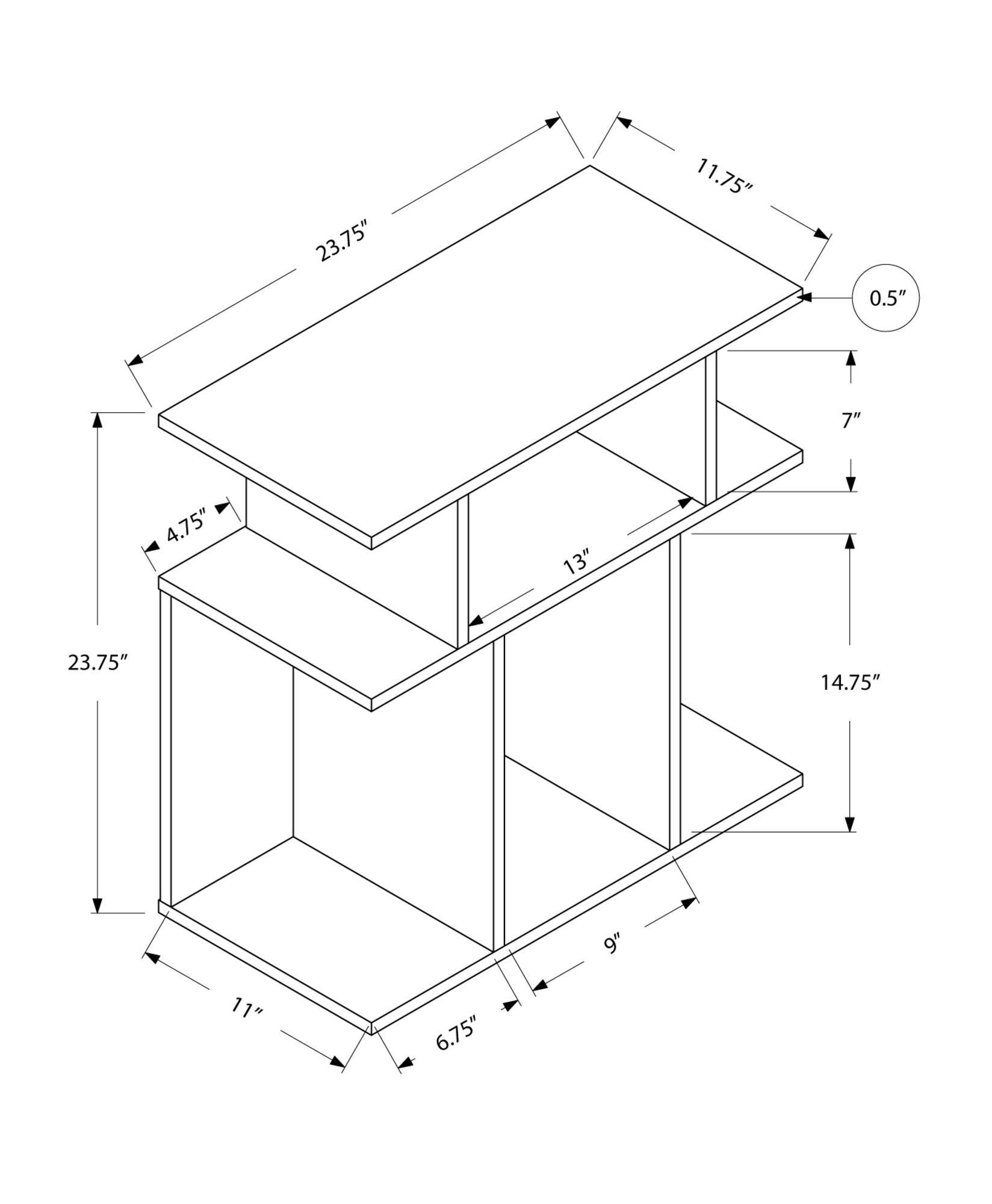 24" Black Wood End Table With 6