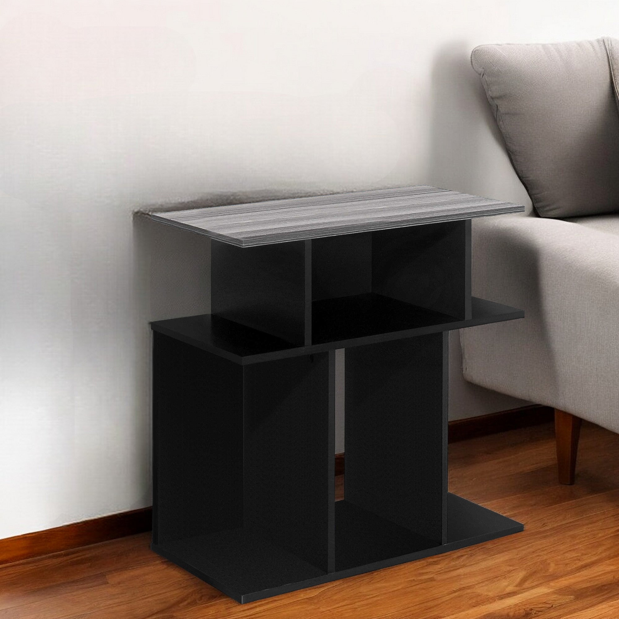 24" Black And Gray Wood End Table With 6