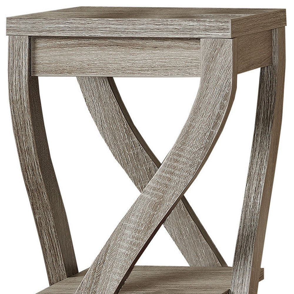 32" Deep Taupe Wood Square End Table With Two Shelves