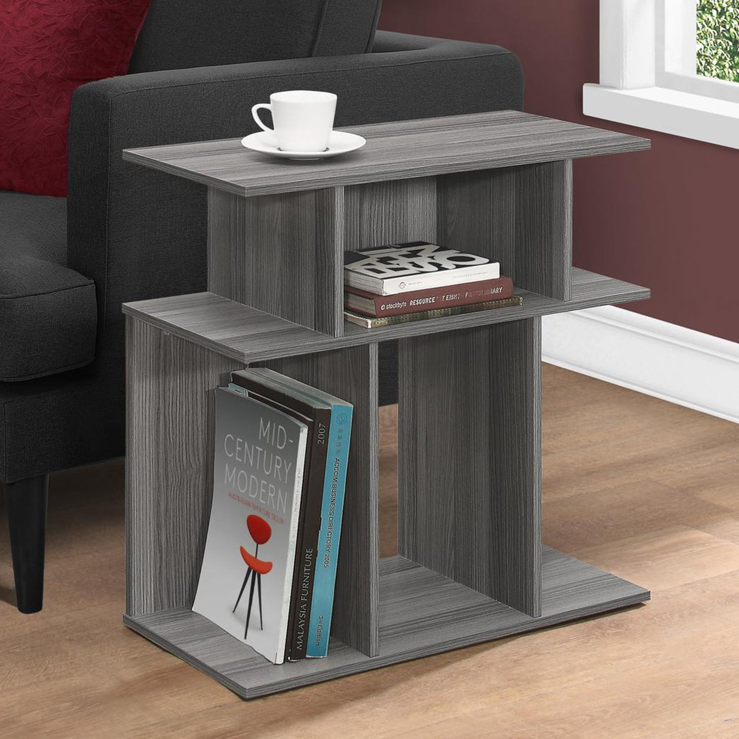 24" Gray Wood End Table With 6