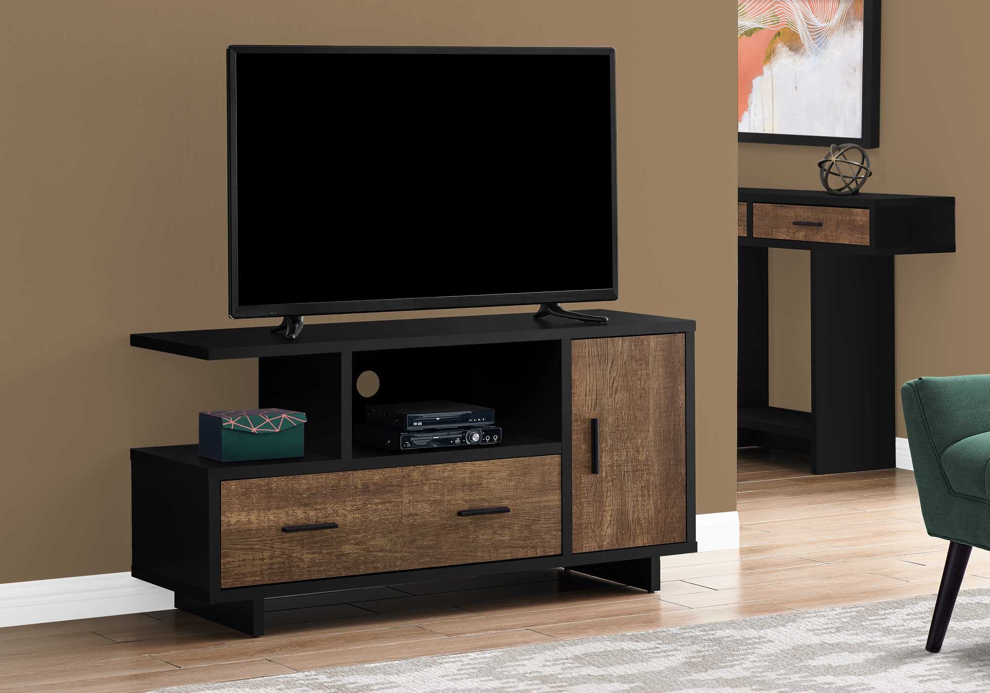 47" Brown and Black Cabinet Enclosed Storage TV Stand