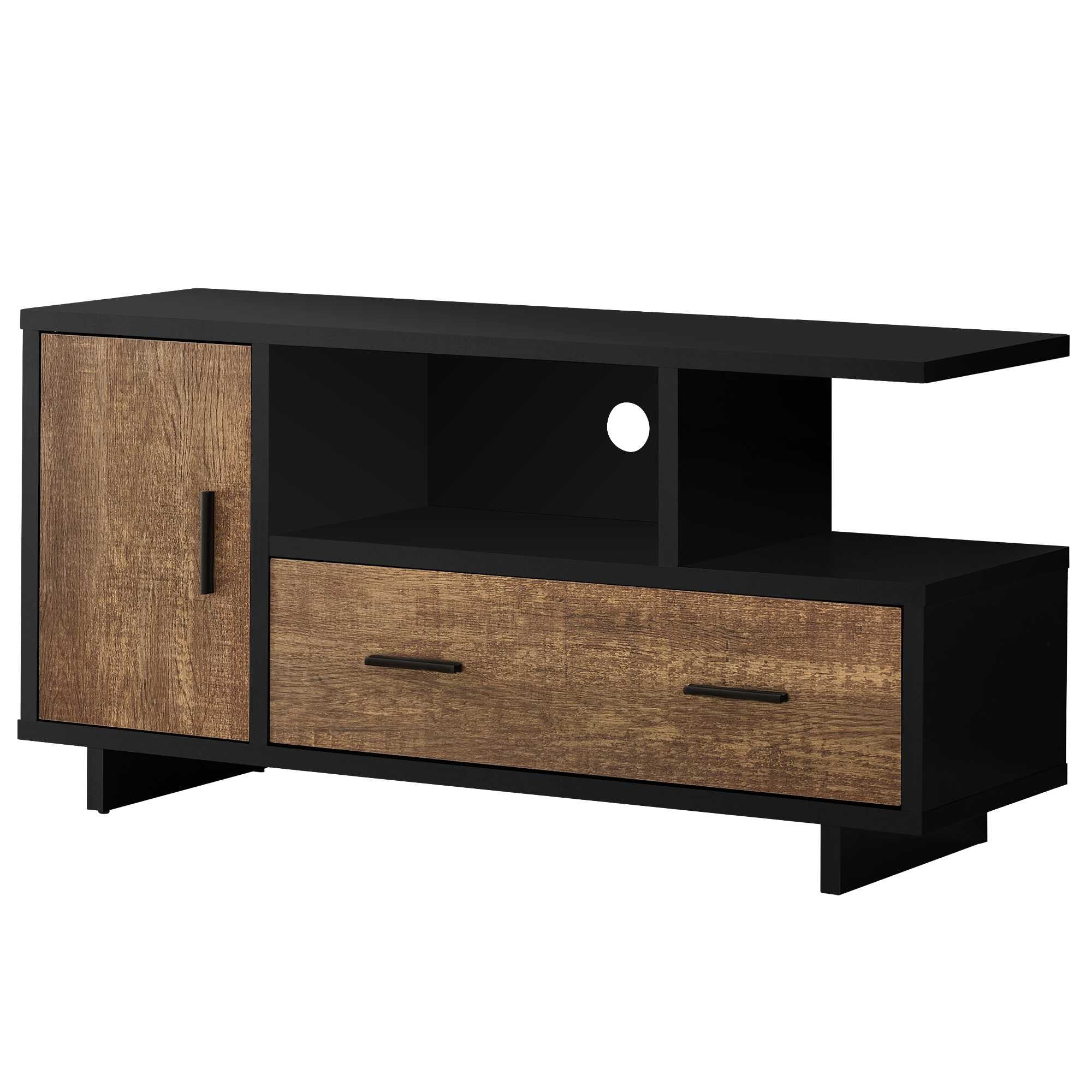 47" Brown and Black Cabinet Enclosed Storage TV Stand