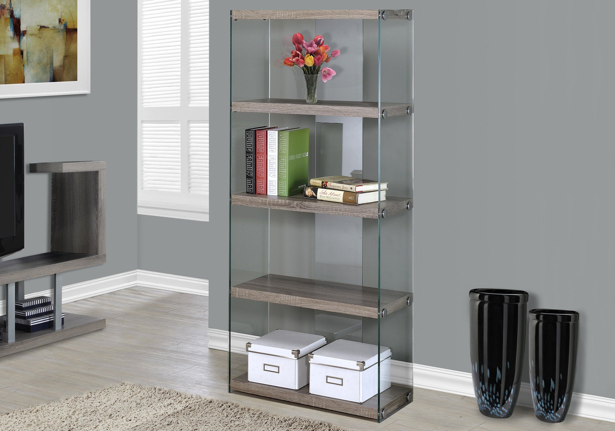 59" Brown Wood Etagere Bookcase