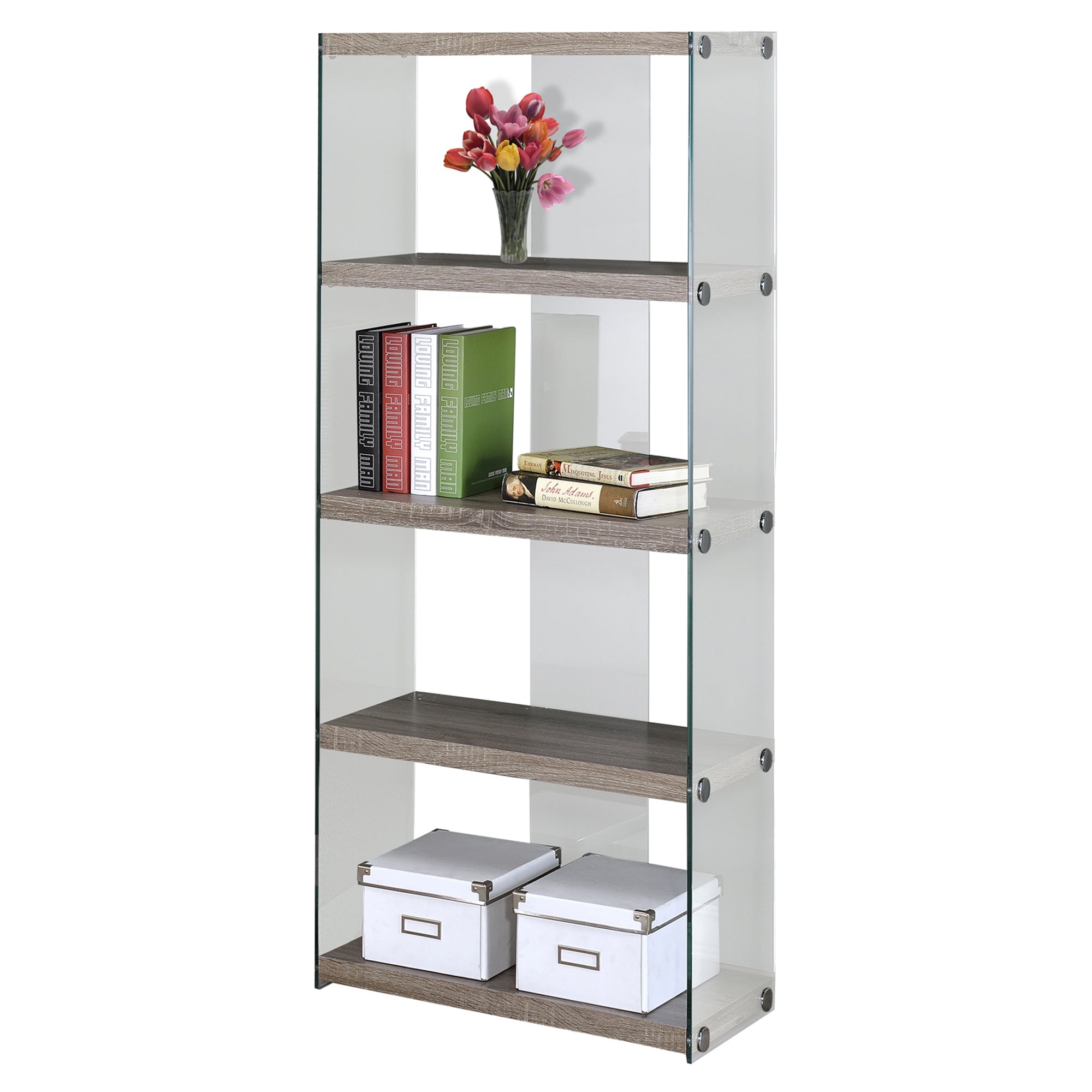 59" Brown Wood Etagere Bookcase