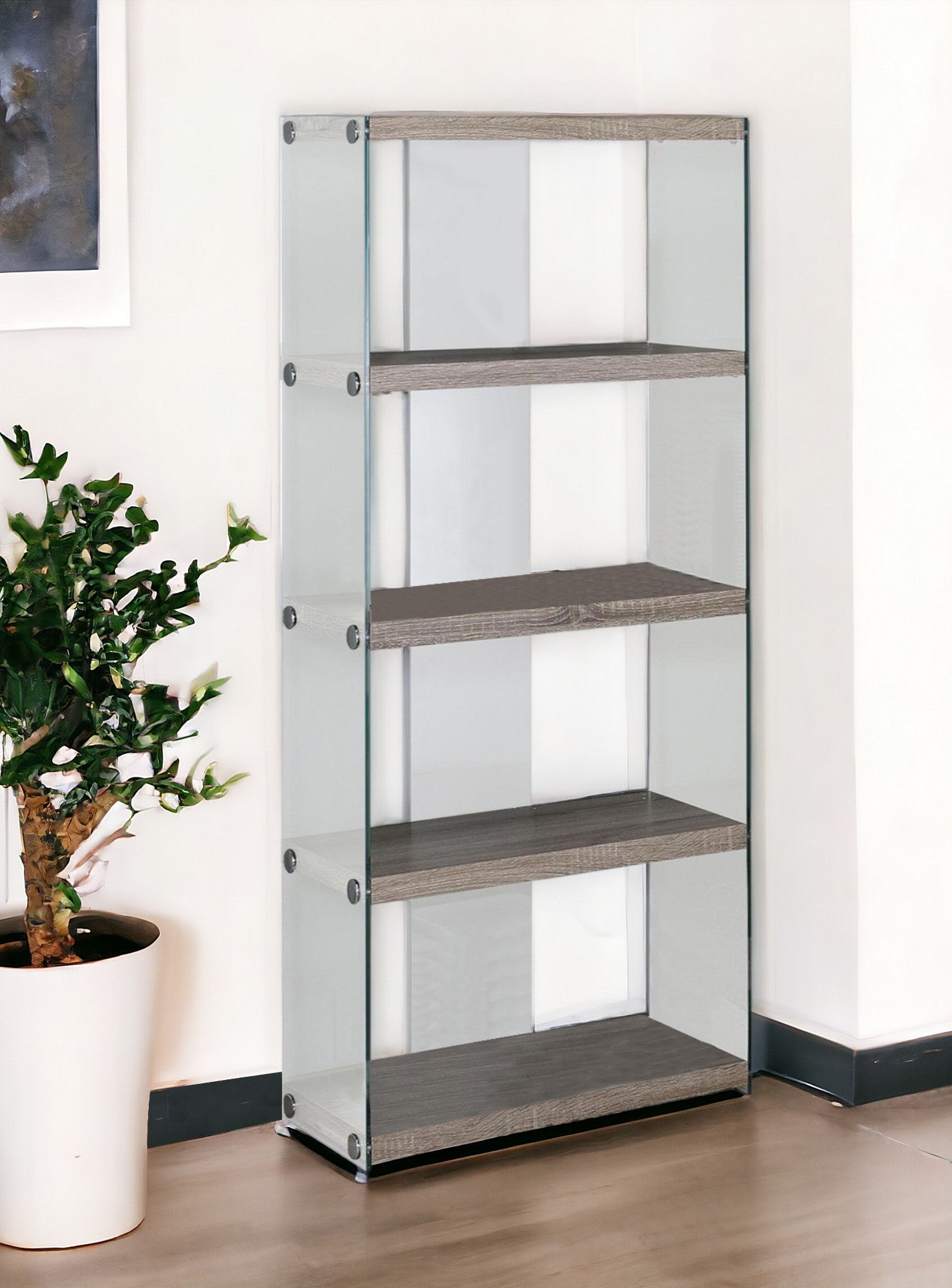 59" Brown Wood Etagere Bookcase