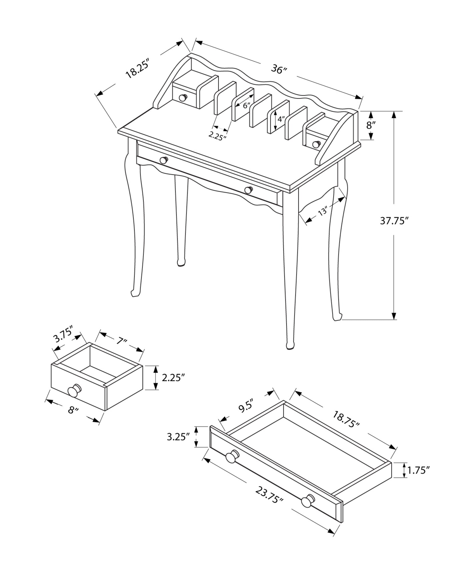 18" Dark Brown Solid Wood Computer Desk With Three Drawers