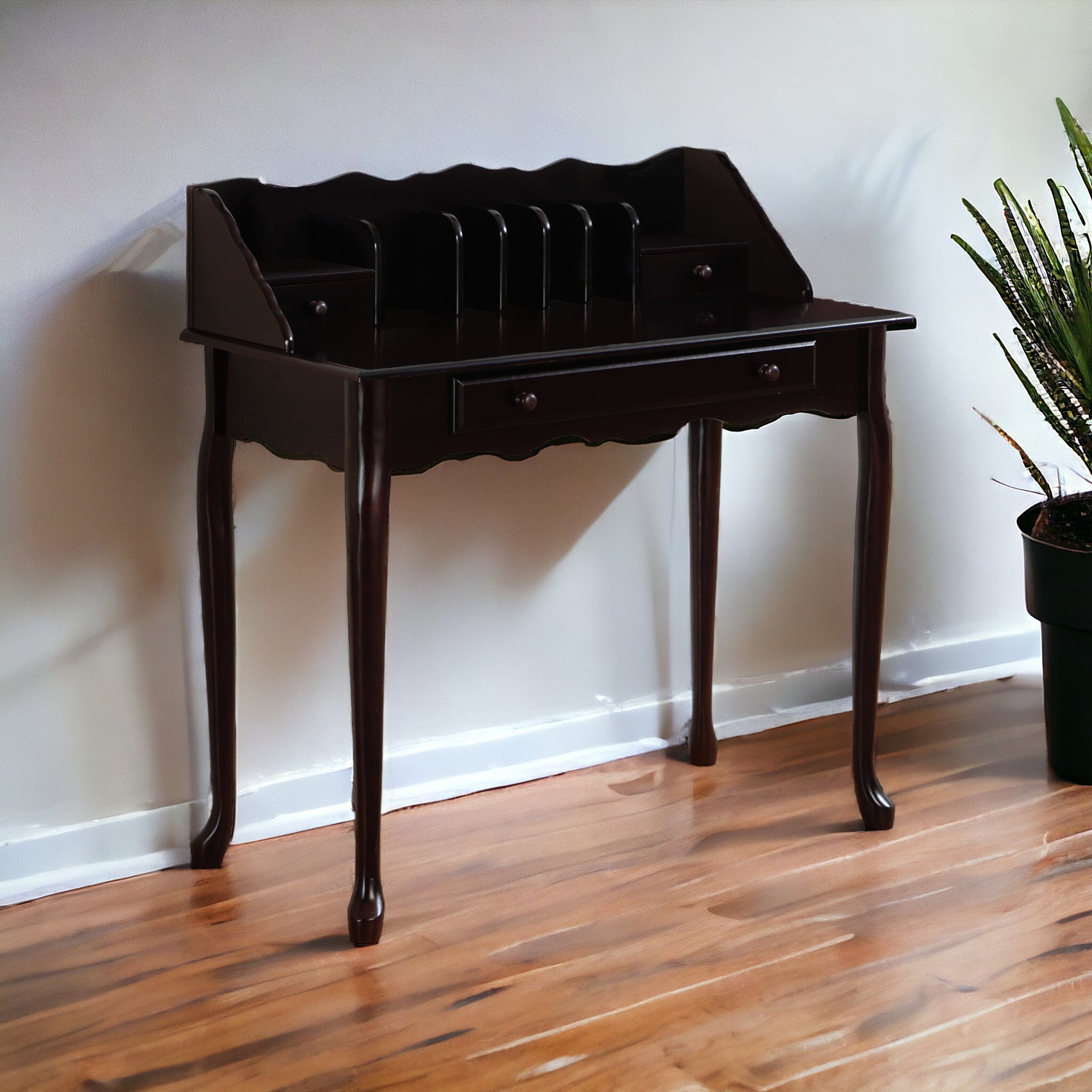 18" Dark Brown Solid Wood Computer Desk With Three Drawers