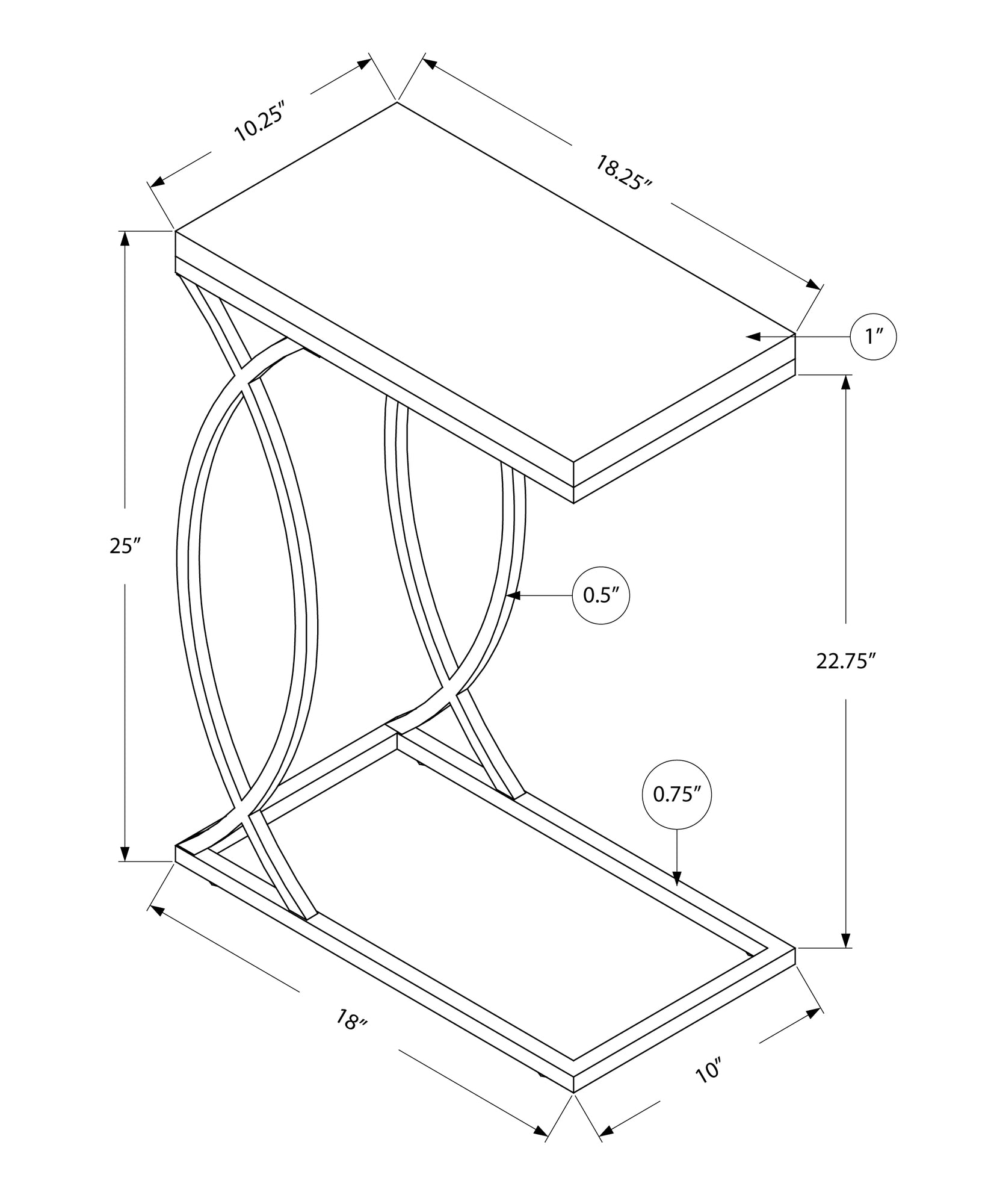 18.25" X 10.25" X 25" White Mdf Metal Accent Table