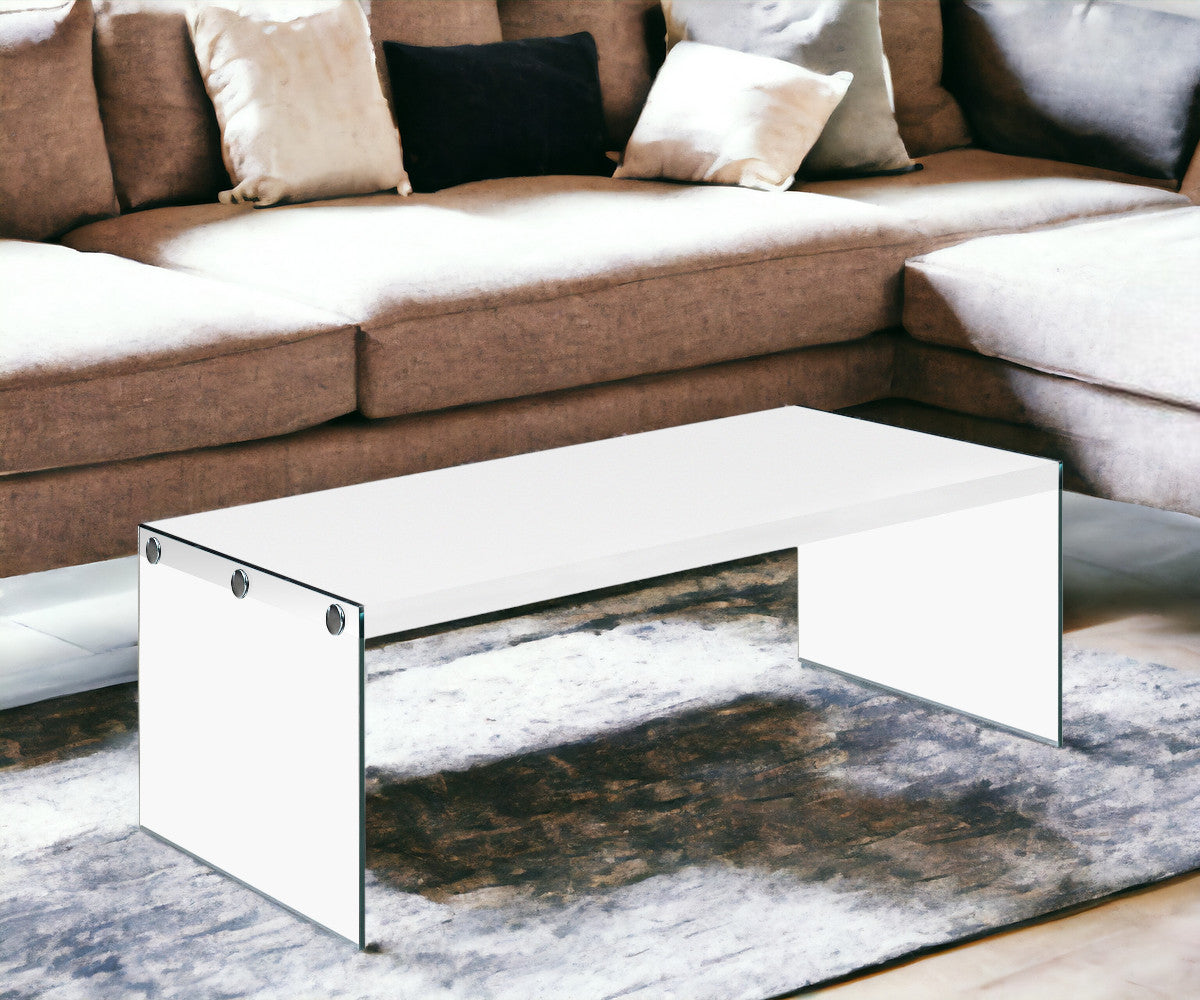 44" Gray And Clear Glass Coffee Table