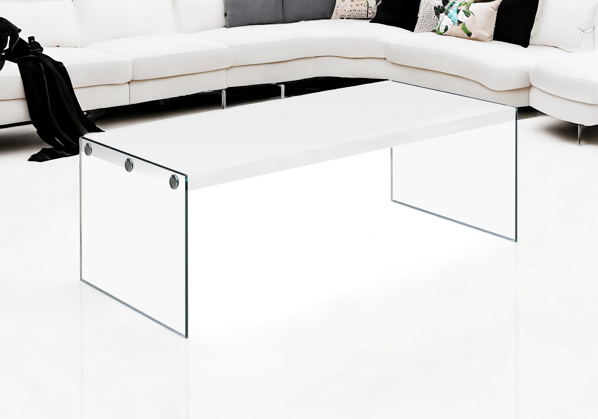 44" Gray And Clear Glass Coffee Table