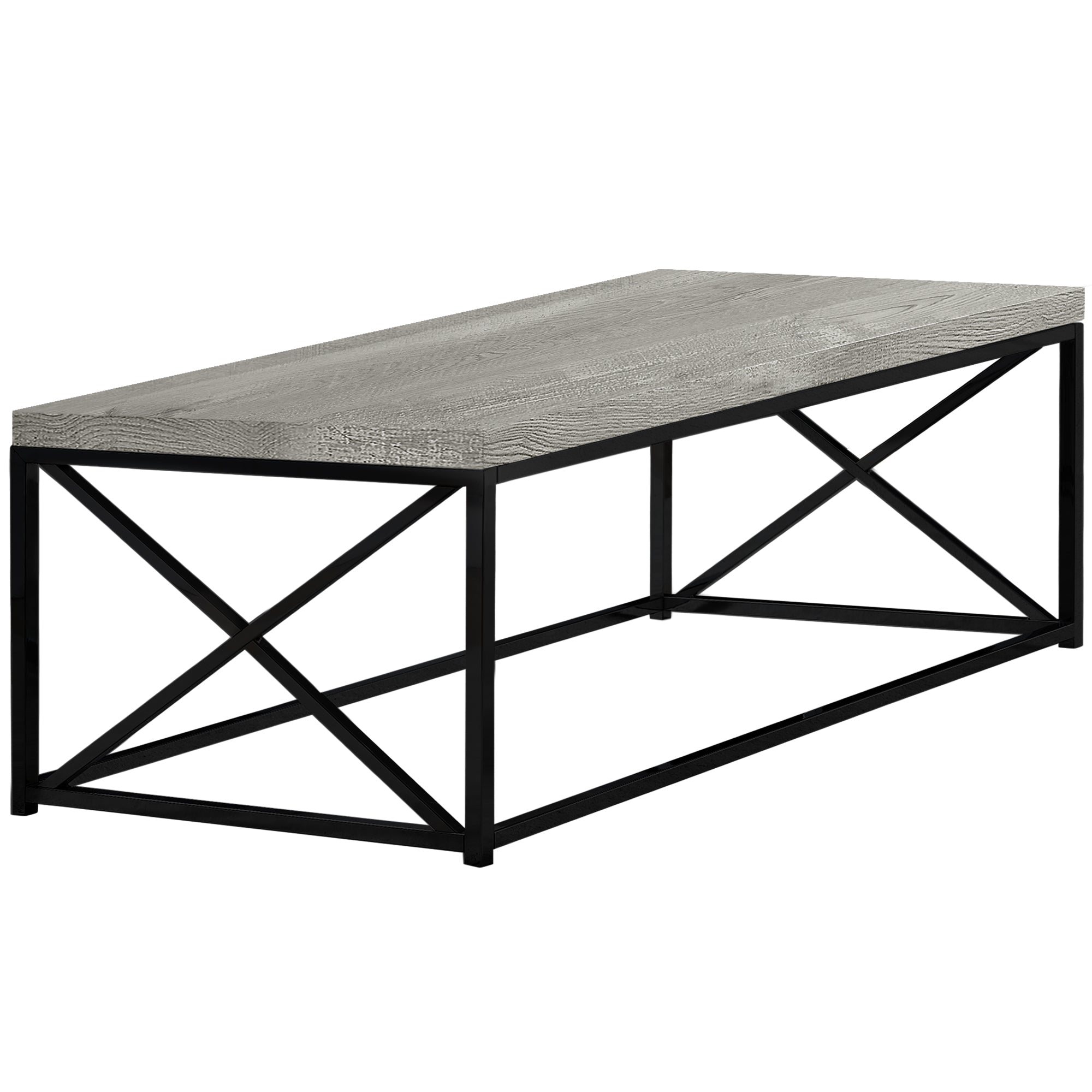 17" Reclaimed Wood Particle Board And Black Metal Coffee Table