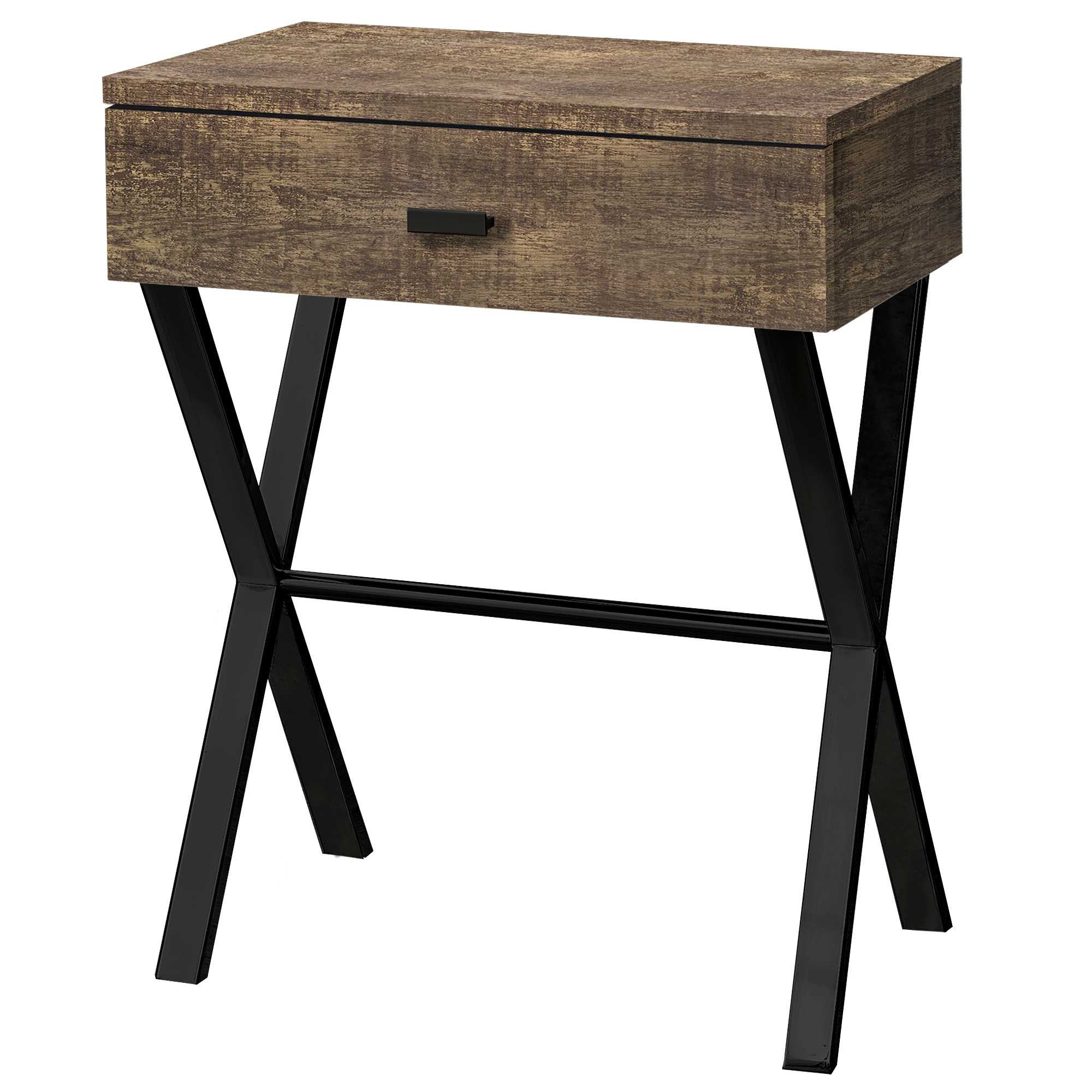 22" Black And Brown Wood And Metal End Table With Drawer