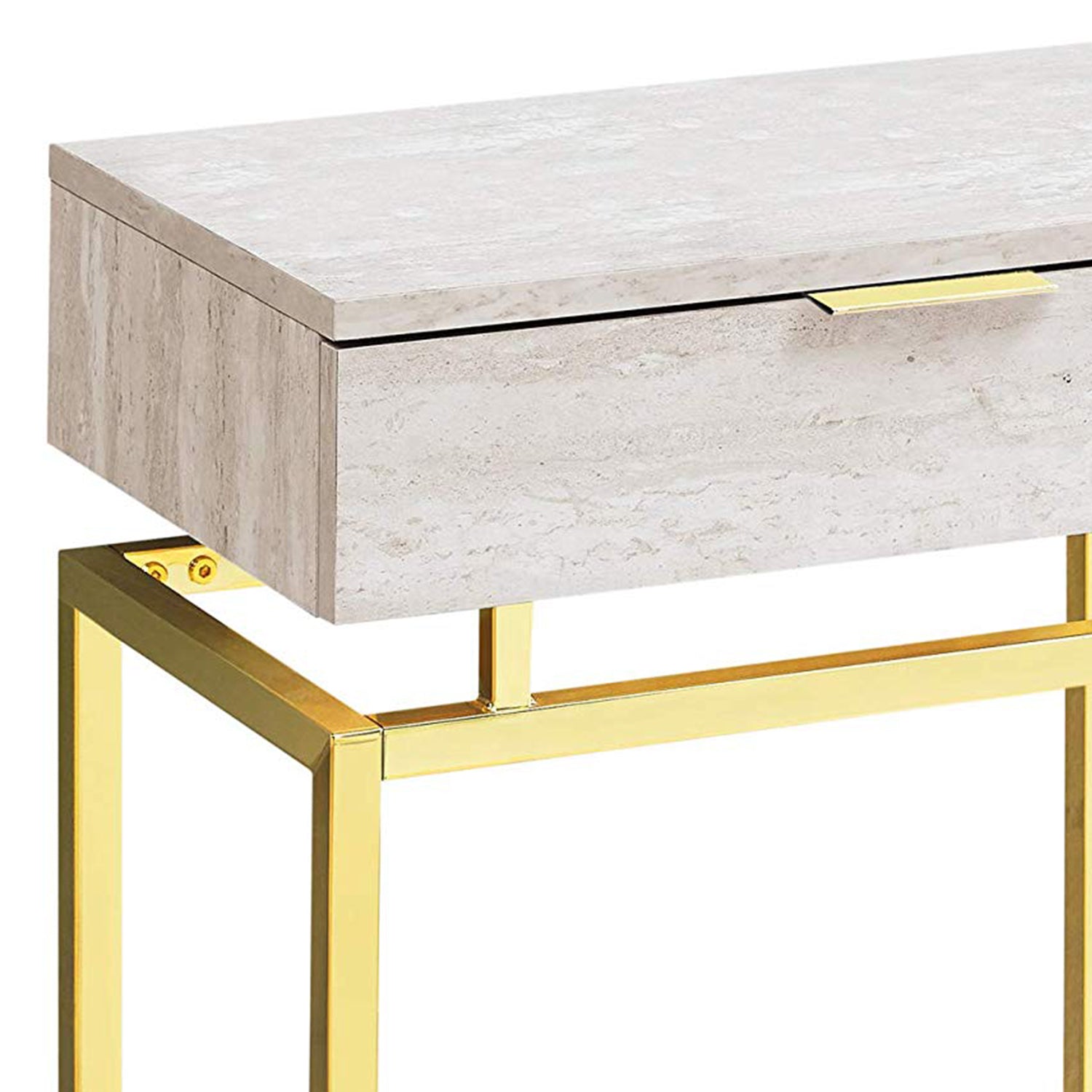 23" Gold And Beige End Table With Drawer