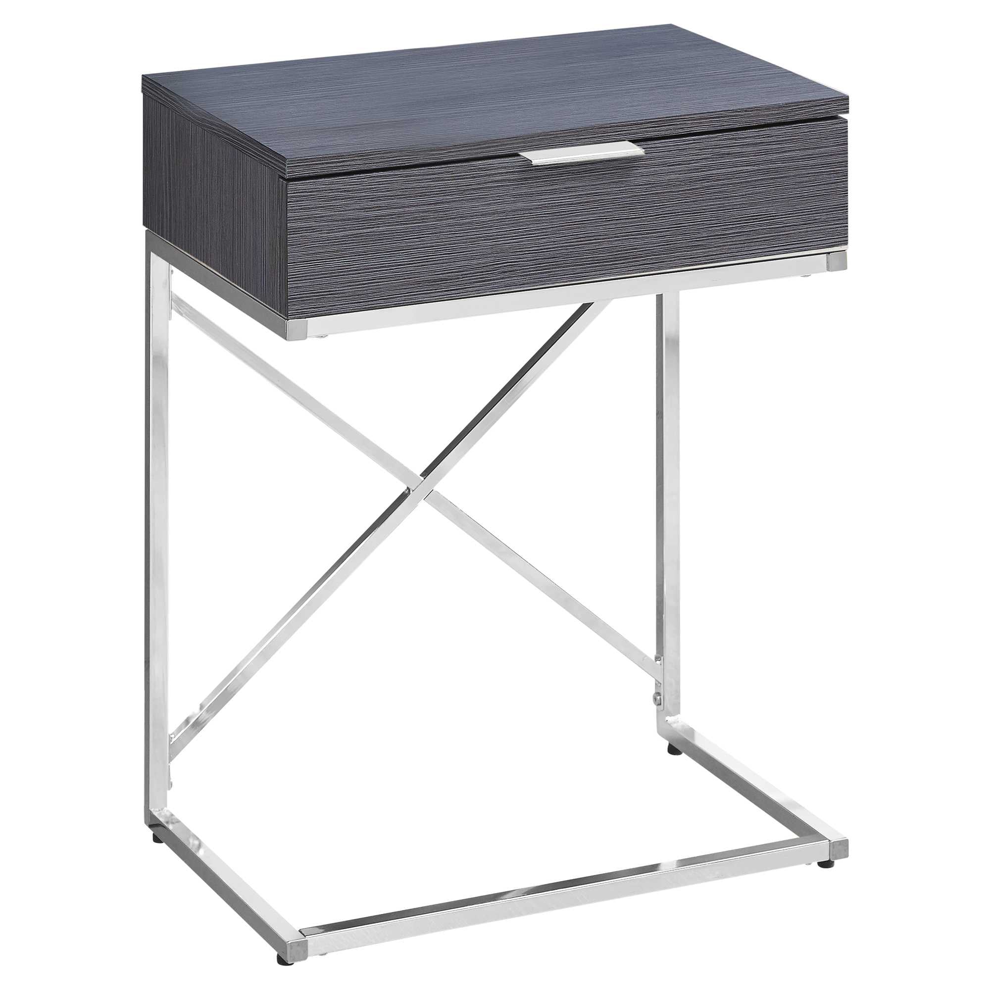 24" Silver And Gray Wood And Metal End Table With Drawer