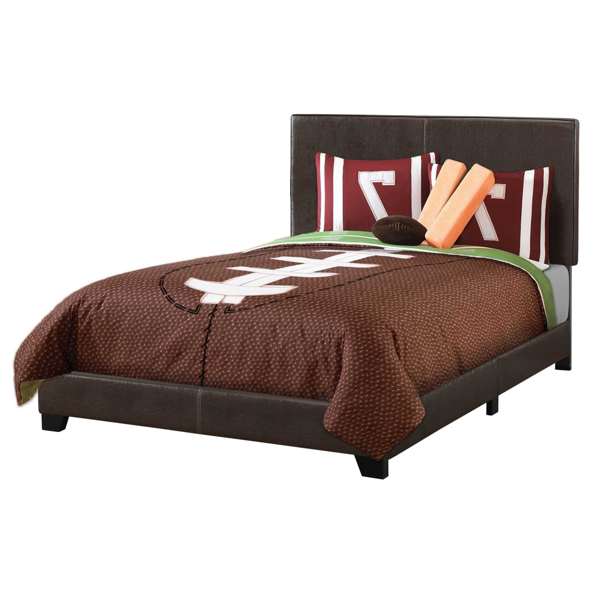 Brown Solid and Manufactured Wood Full Upholstered Faux Leather Bed Frame