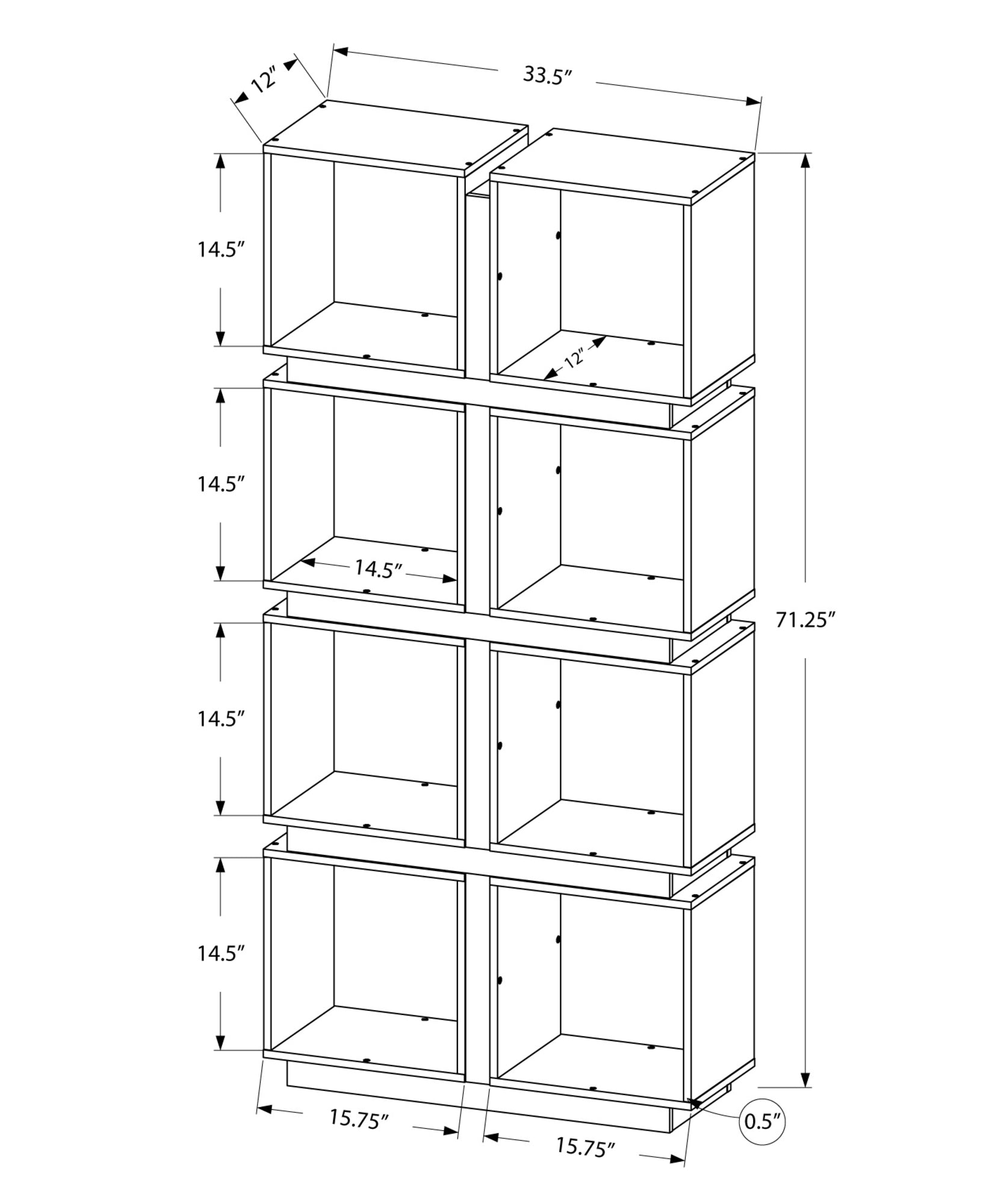 71" Dark Brown Wood Cube Bookcase