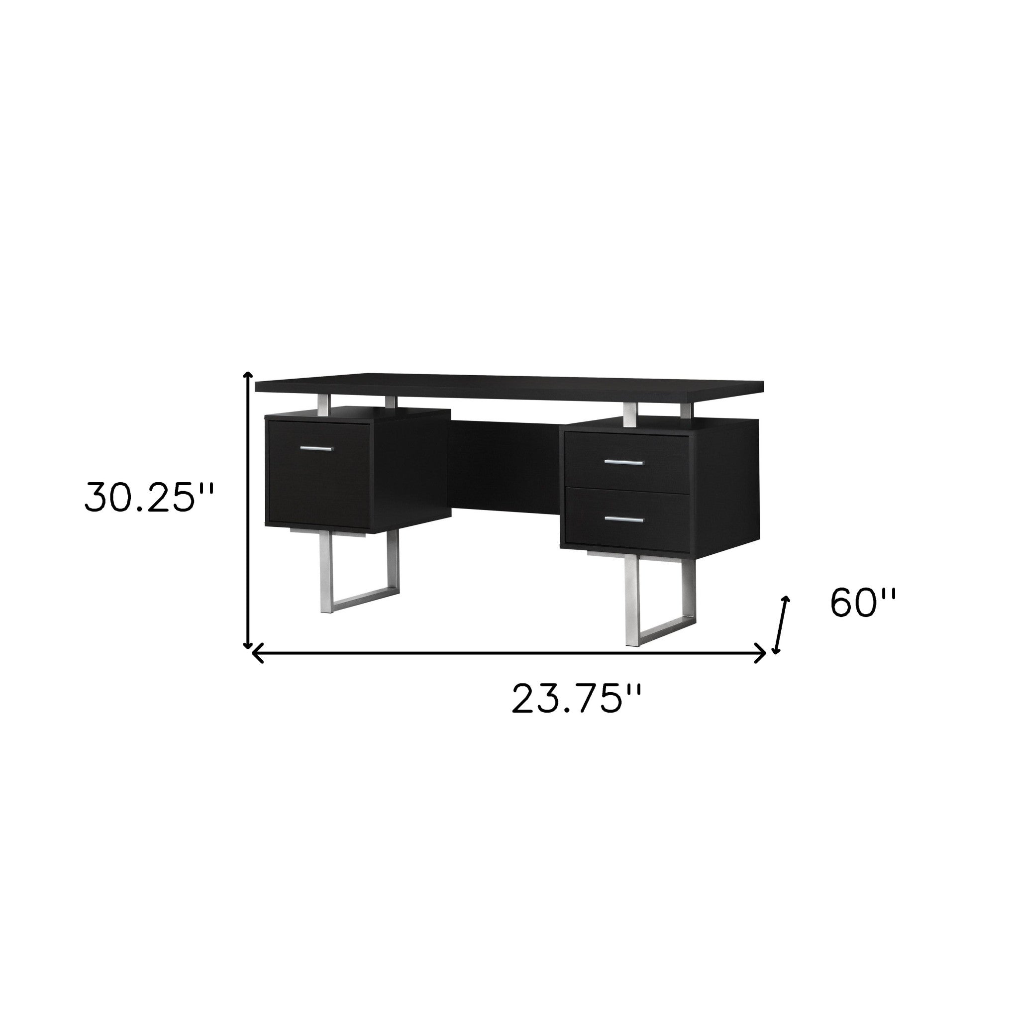 24" Brown and Silver Computer Desk With Three Drawers