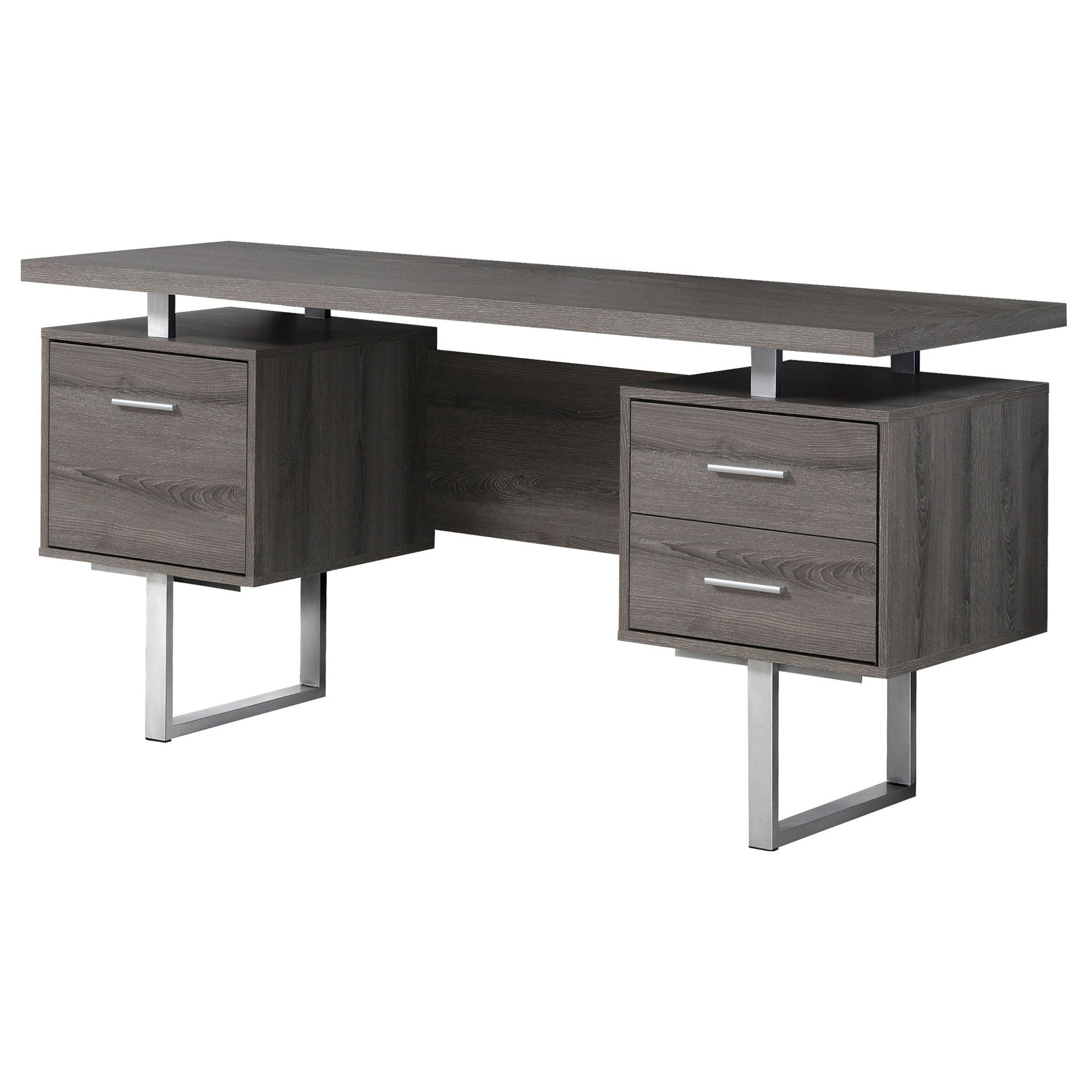 24" Brown and Silver Computer Desk With Three Drawers