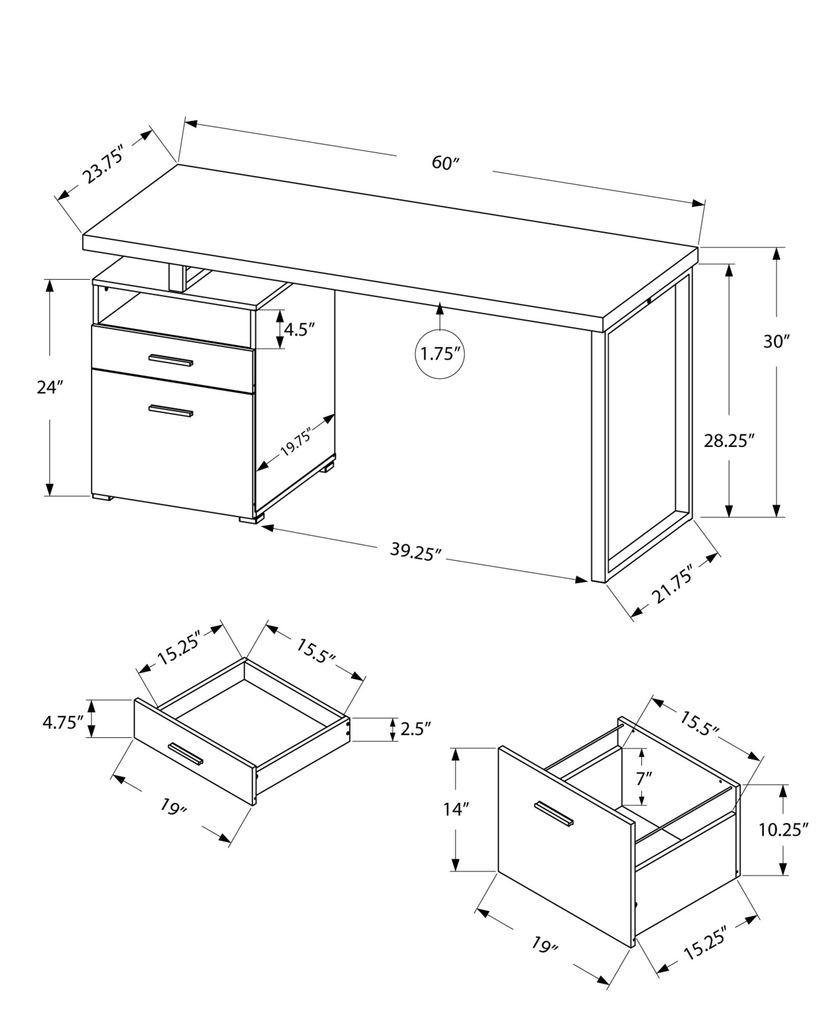 24" Taupe and Silver Computer Desk With Two Drawers