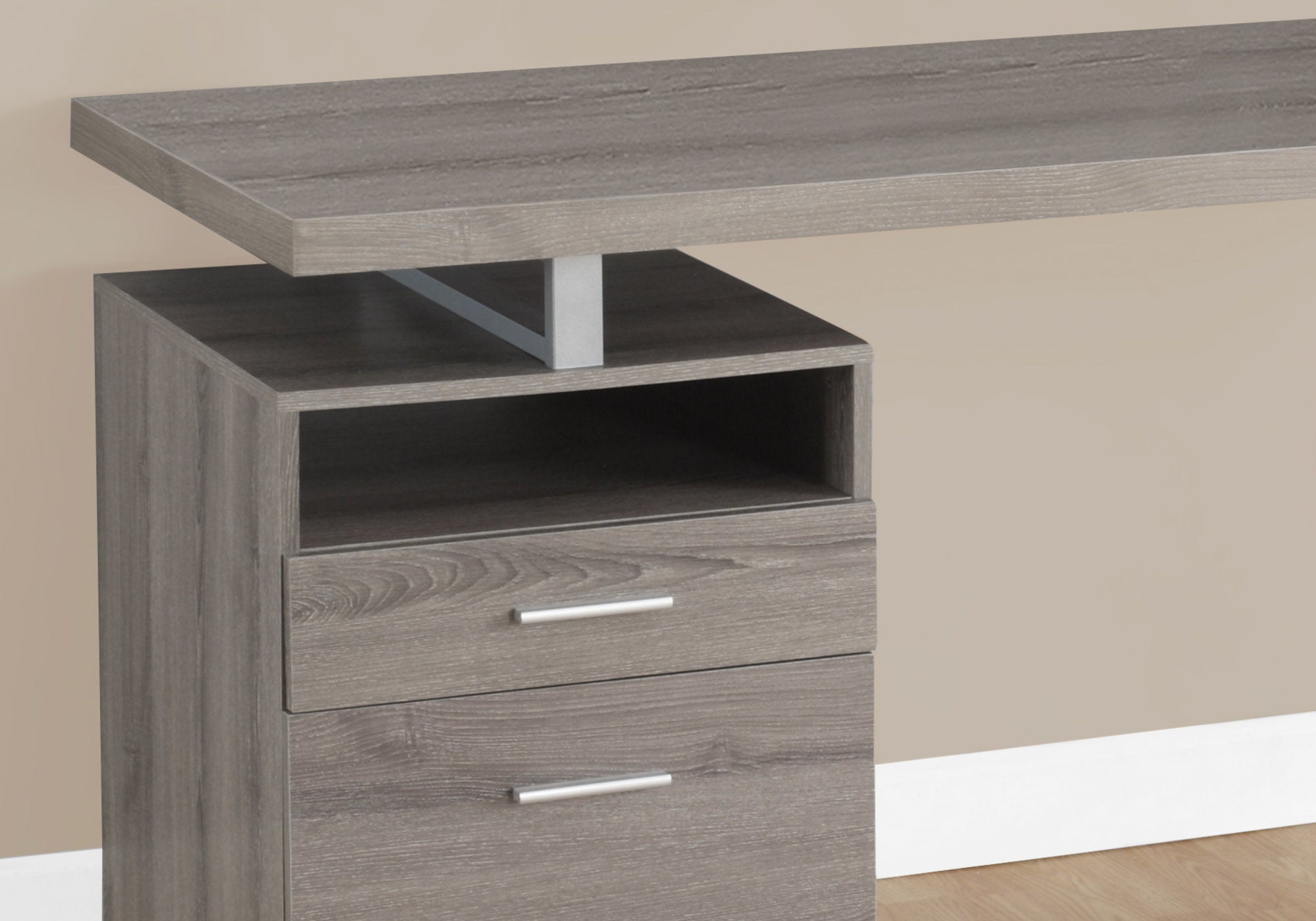 24" Taupe and Silver Computer Desk With Two Drawers