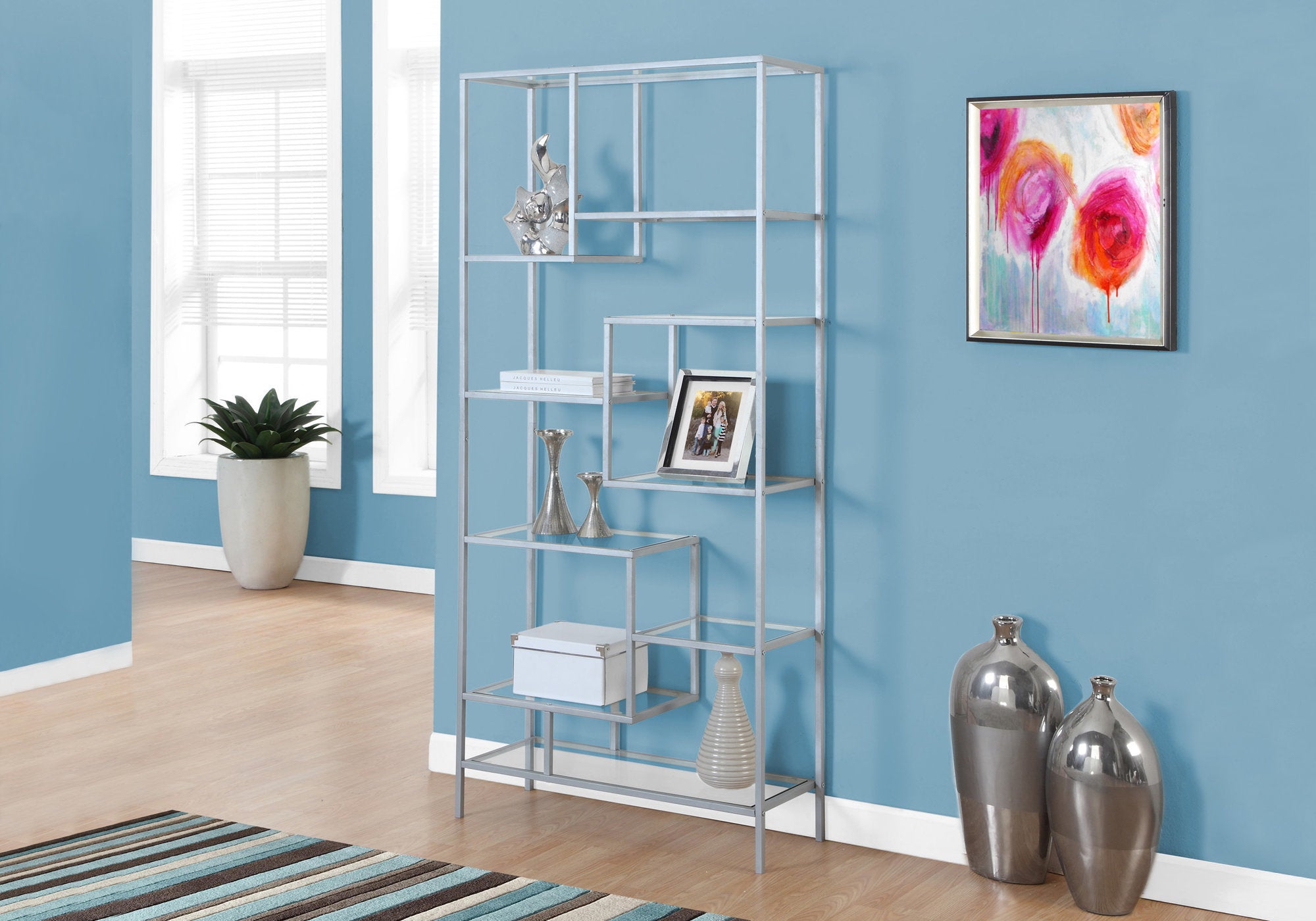 72" White Metal and Glass Nine Tier Etagere Bookcase