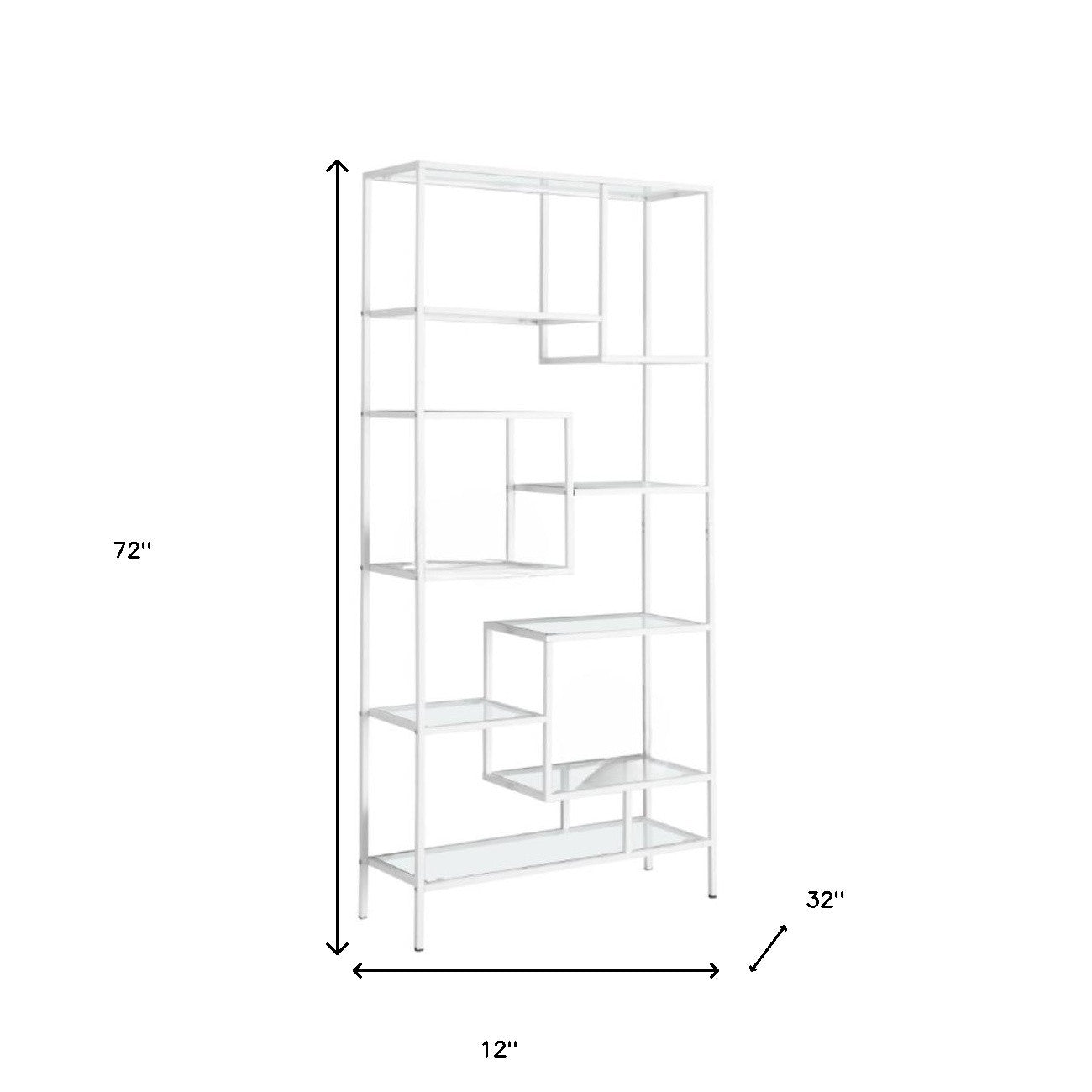 72" Silver Metal And Glass Etagere Bookcase