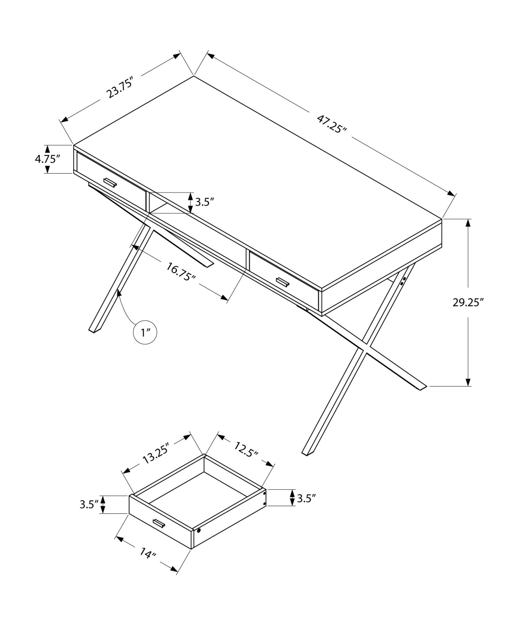 47" Taupe and Black Computer Desk With Two Drawers