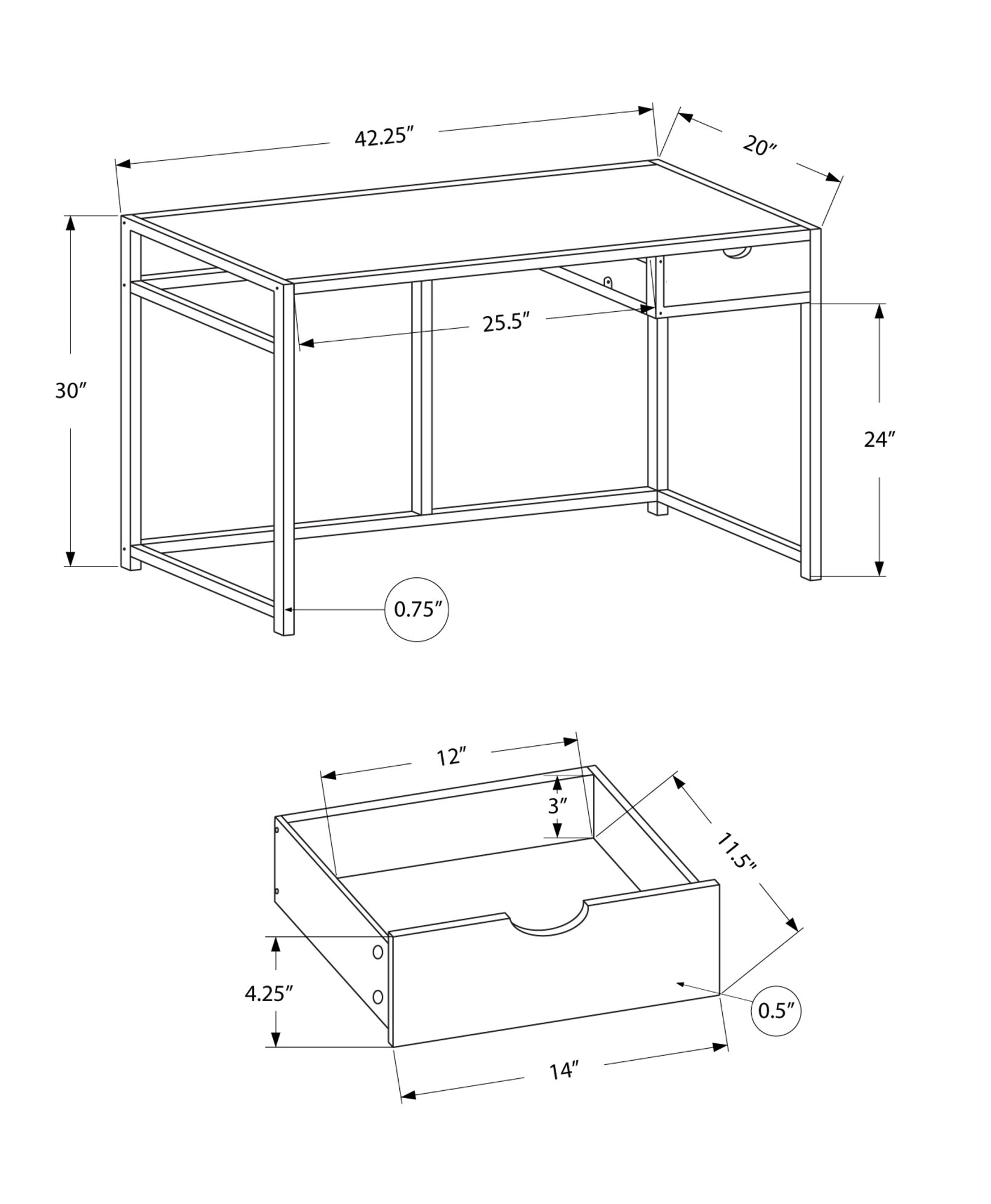 20" Black Computer Desk