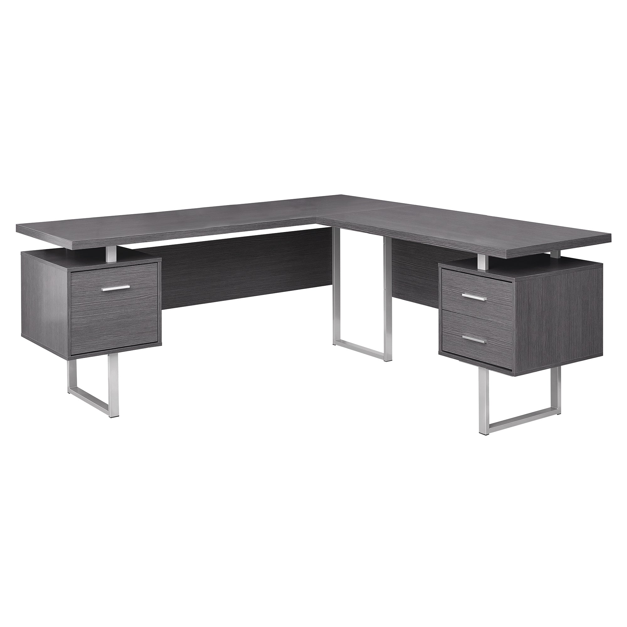 71" Gray and Black L Shape Computer Desk With Three Drawers