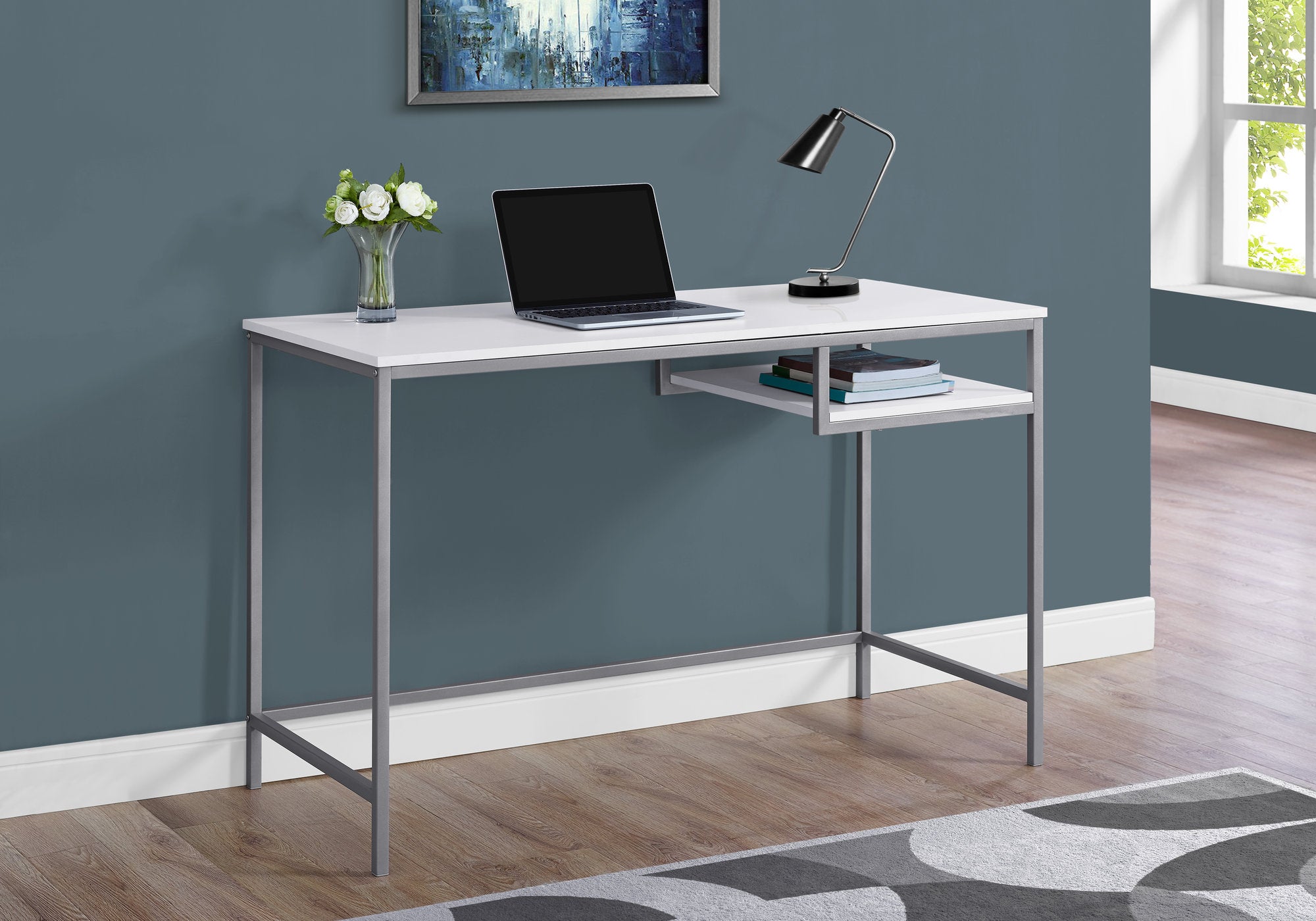 30" White Mdf And White Metal Computer Desk