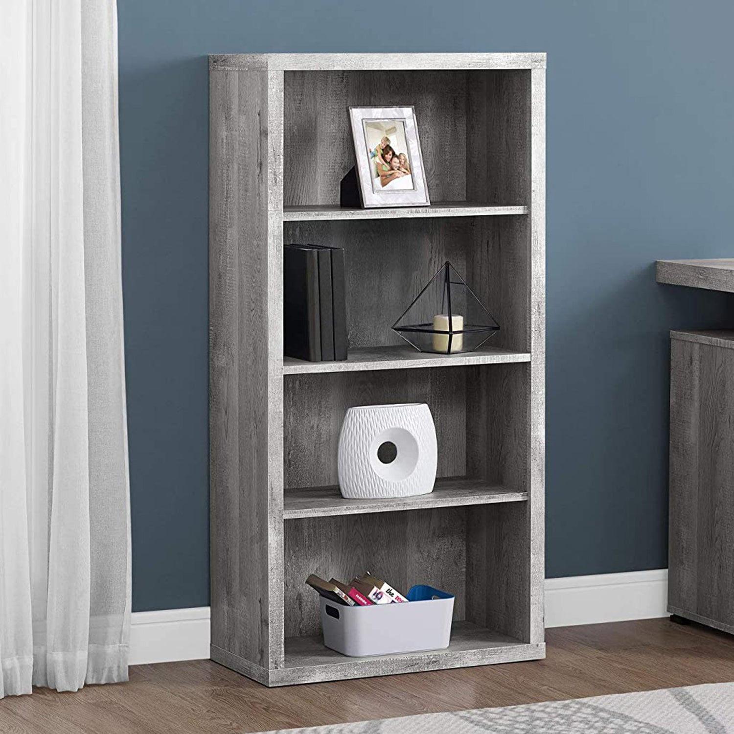 White Wood Adjustable Four Tier Bookcase