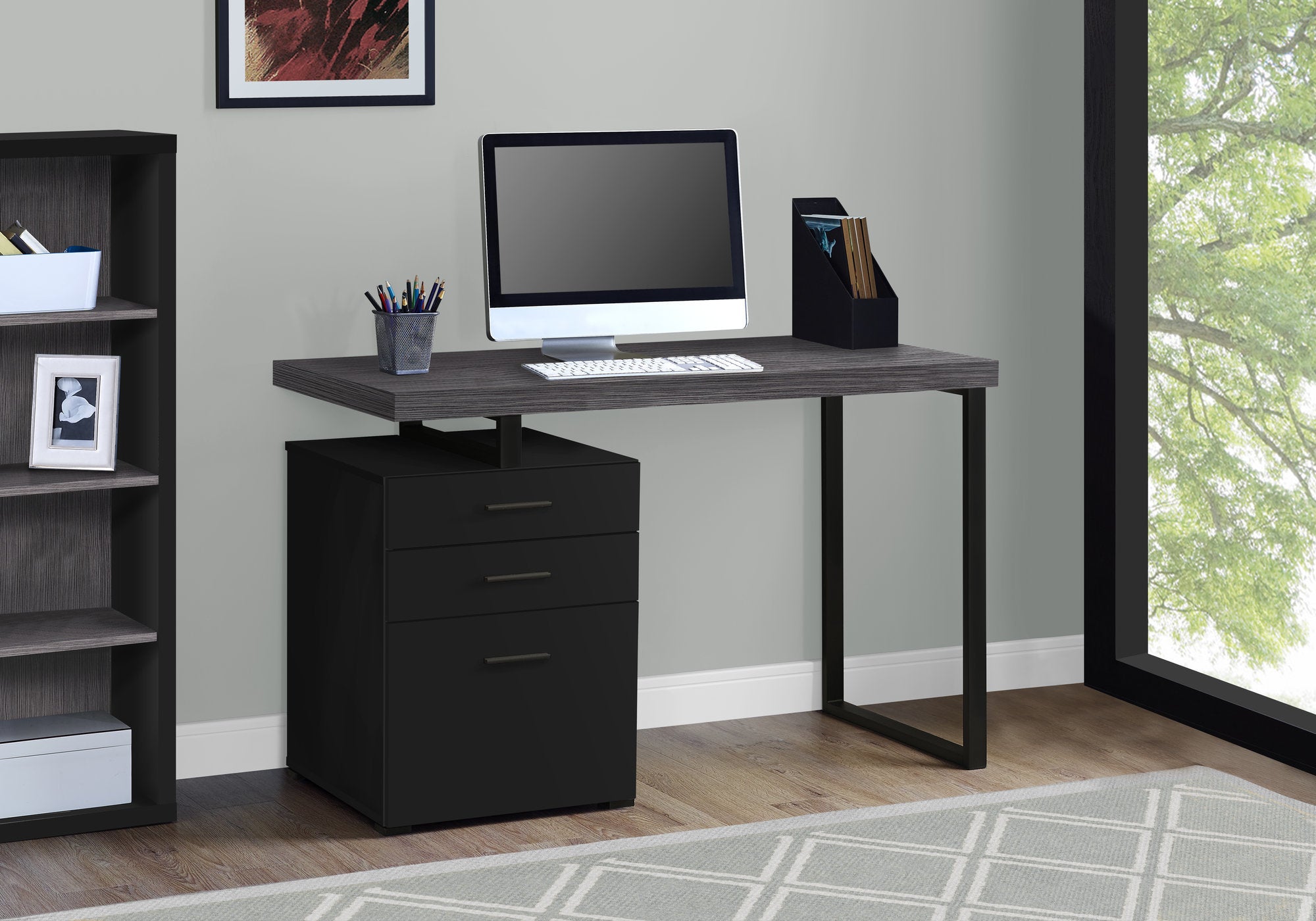 24" Gray and Silver Computer Desk With Three Drawers