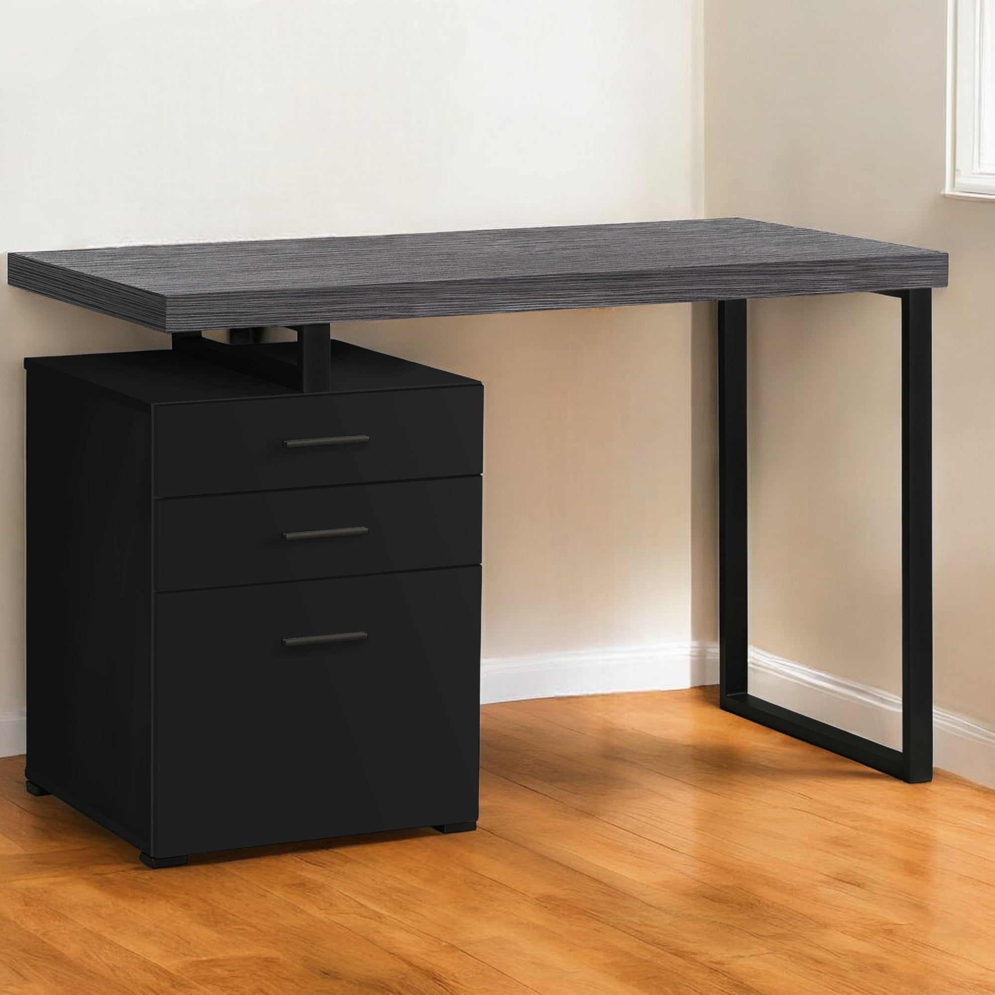 24" Gray and Silver Computer Desk With Three Drawers