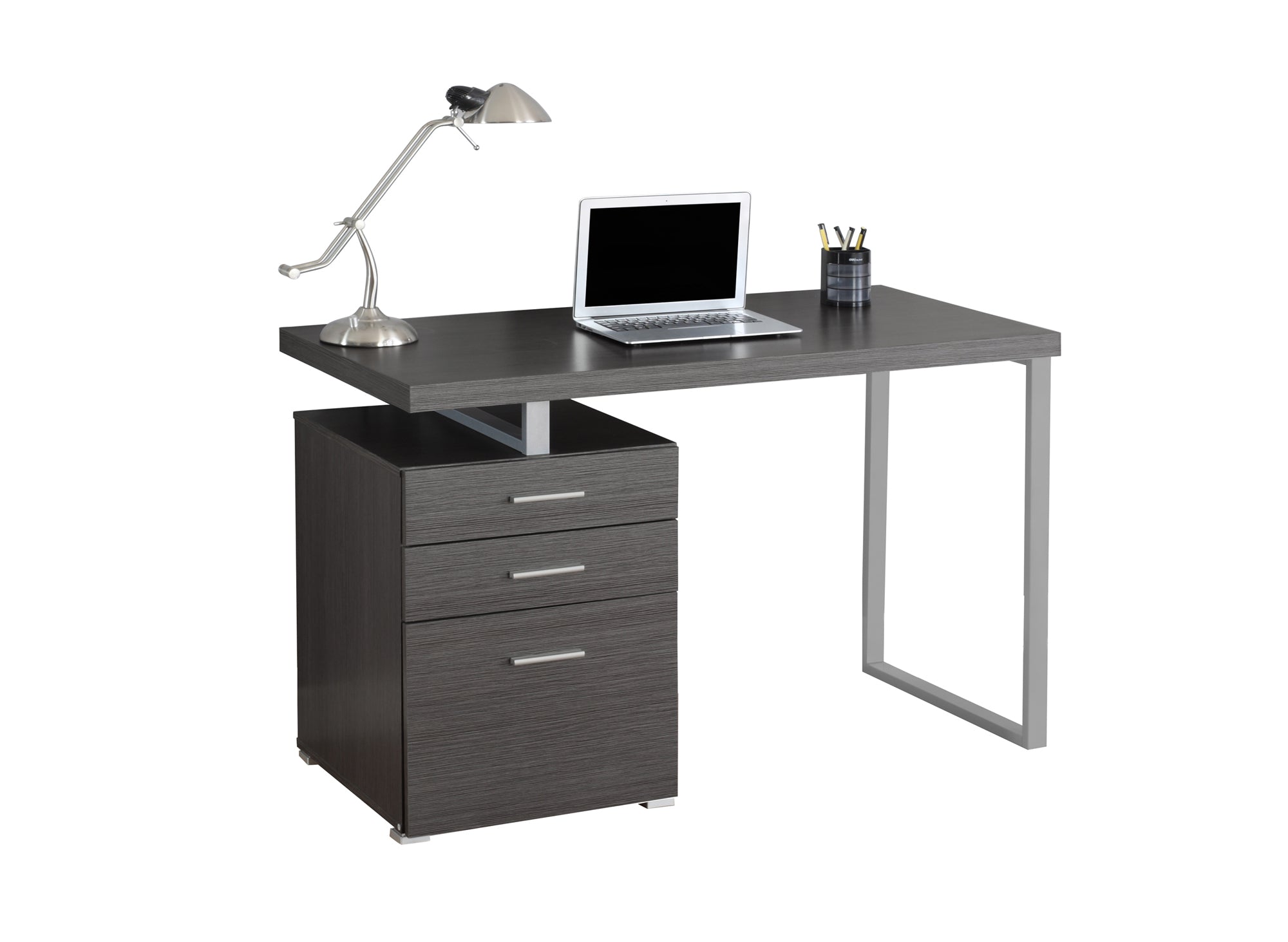 24" Gray and Silver Computer Desk With Three Drawers