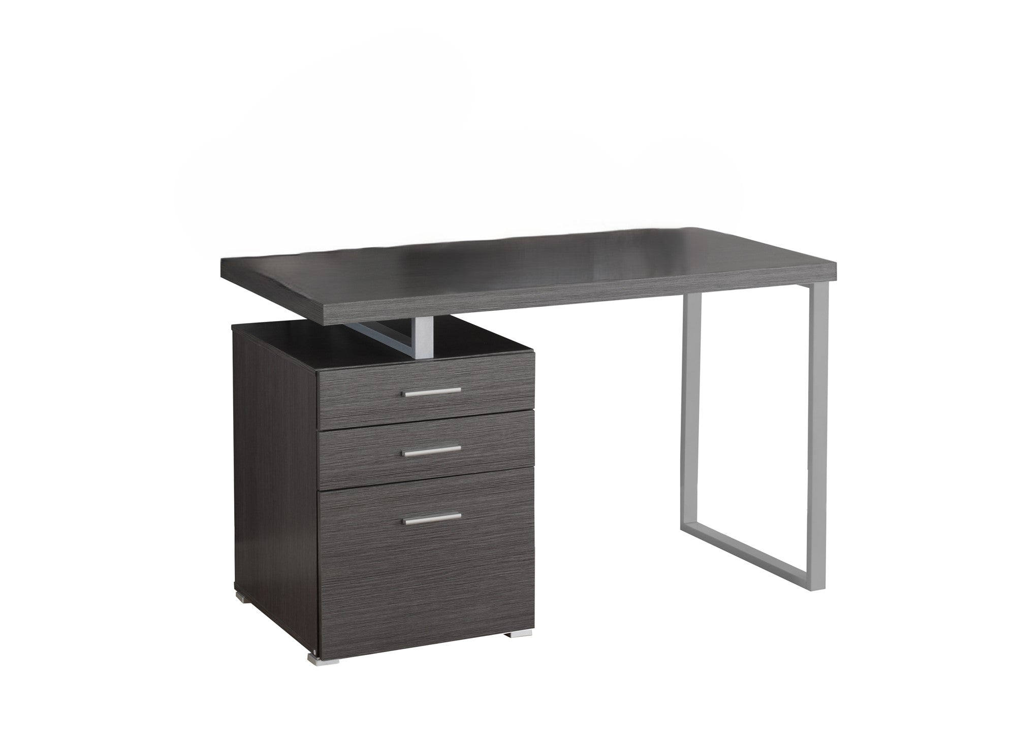 24" Gray and Silver Computer Desk With Three Drawers