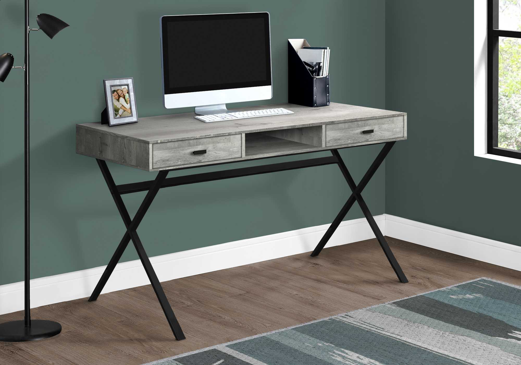 47" Taupe and Black Computer Desk With Two Drawers