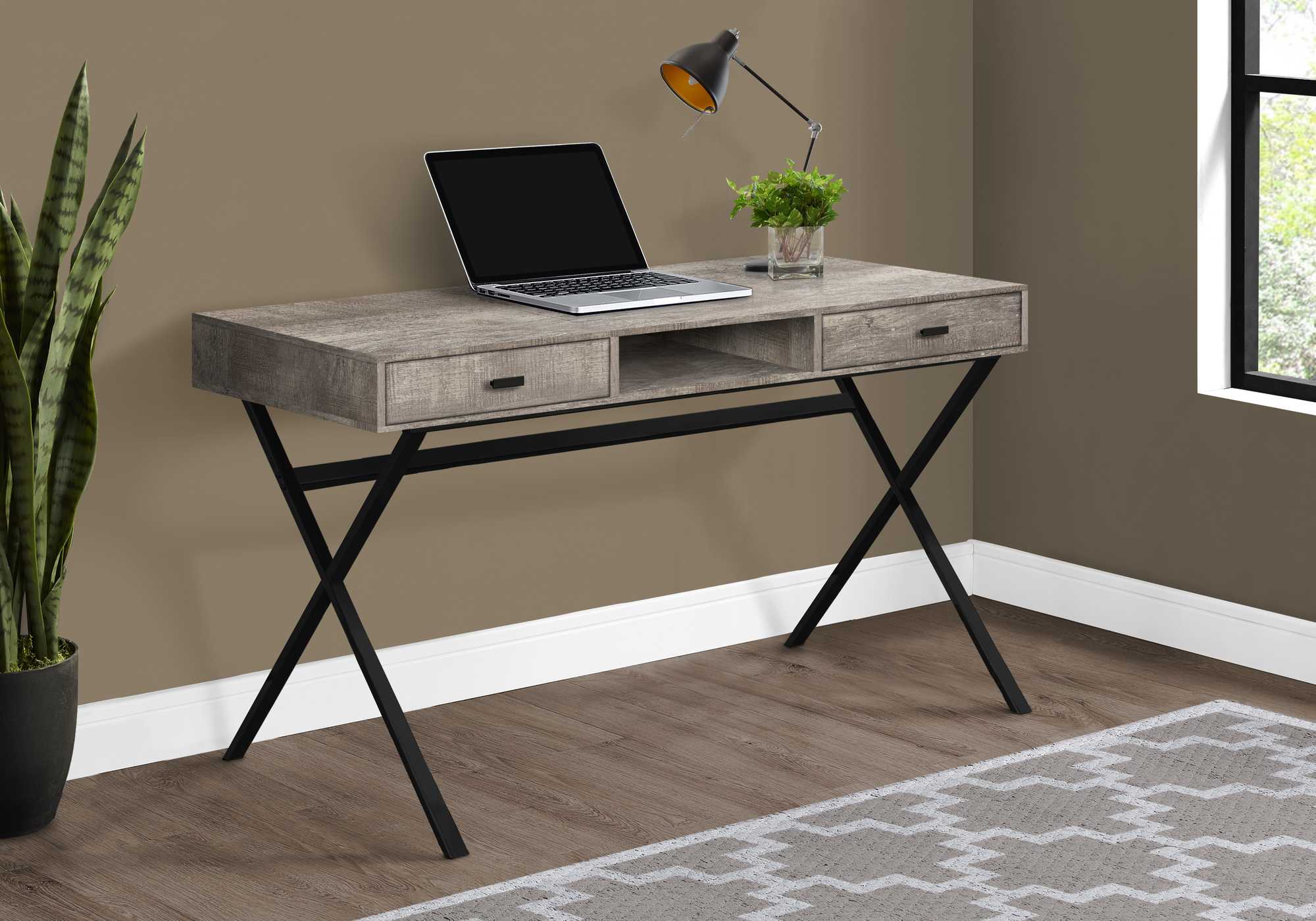 47" Taupe and Black Computer Desk With Two Drawers