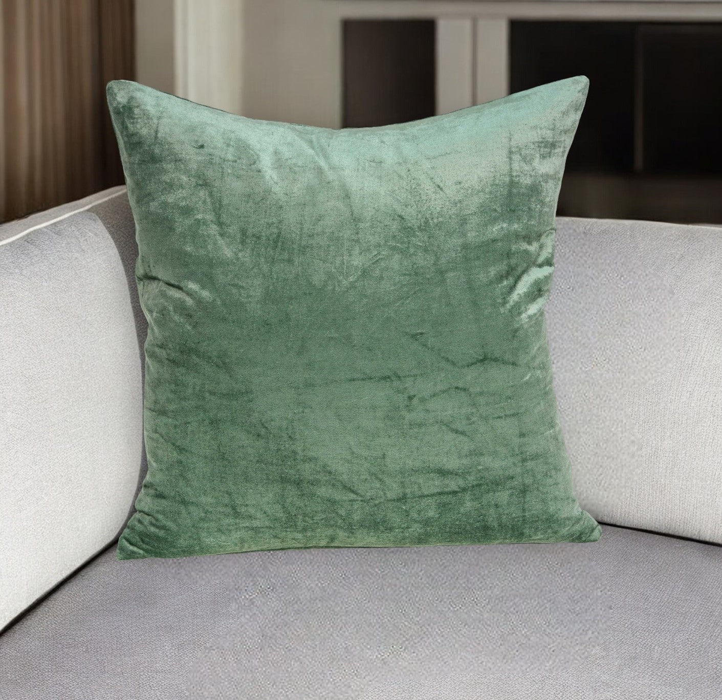 20" X 7" X 20" Transitional Green Solid Pillow Cover With Poly Insert