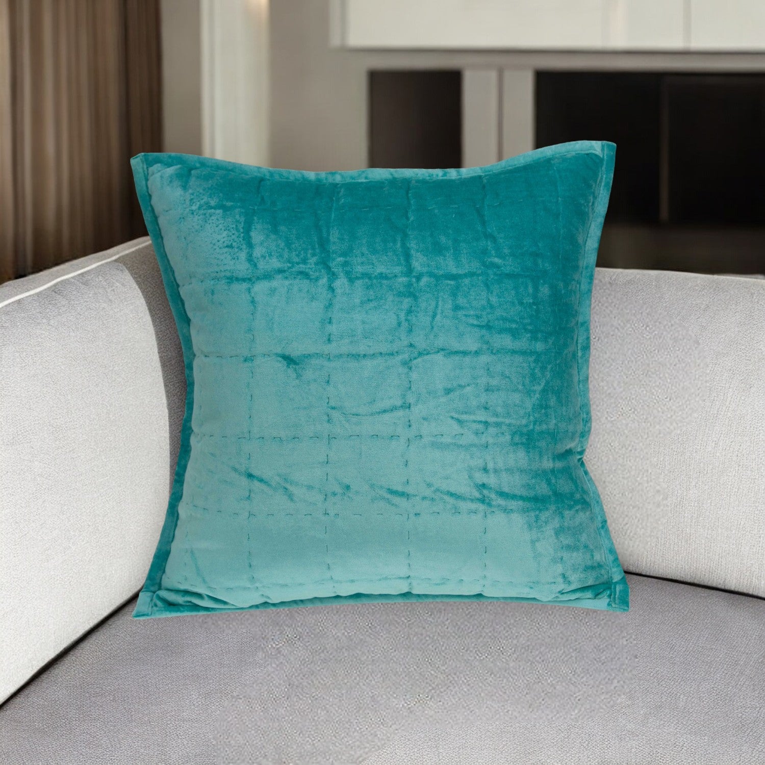 20" X 7" X 20" Transitional Aqua Solid Quilted Pillow Cover With Poly Insert