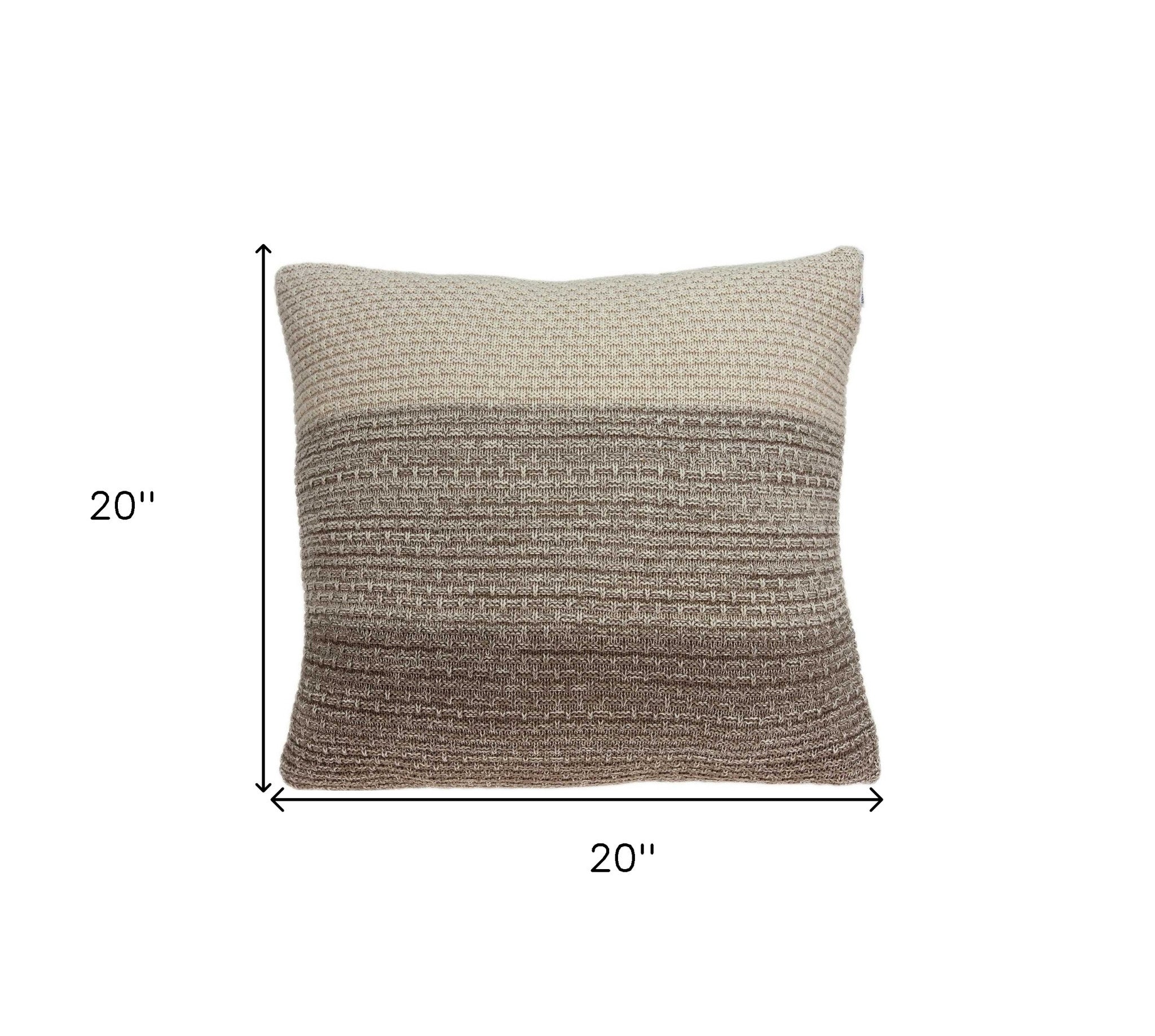 20" X 20" Beige and Brown Cotton Pillow