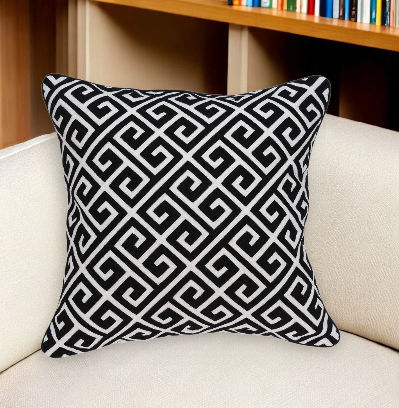 20" X 7" X 20" Cool Transitional Black And White Pillow Cover With Poly Insert