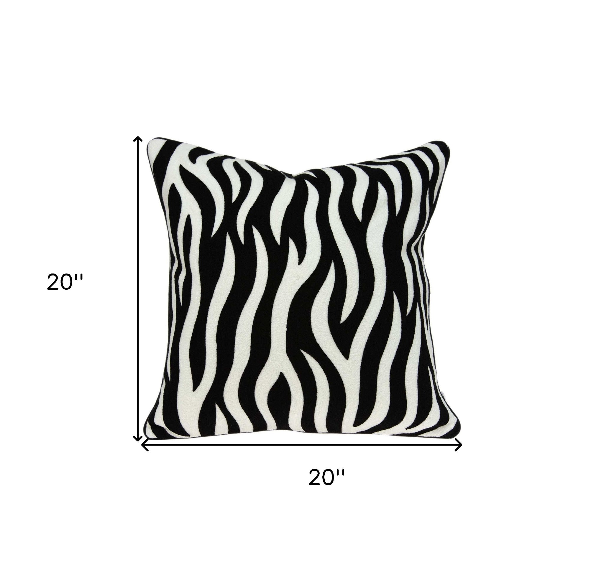 20" X 7" X 20" Transitional Black And White Zebra Pillow Cover With Poly Insert