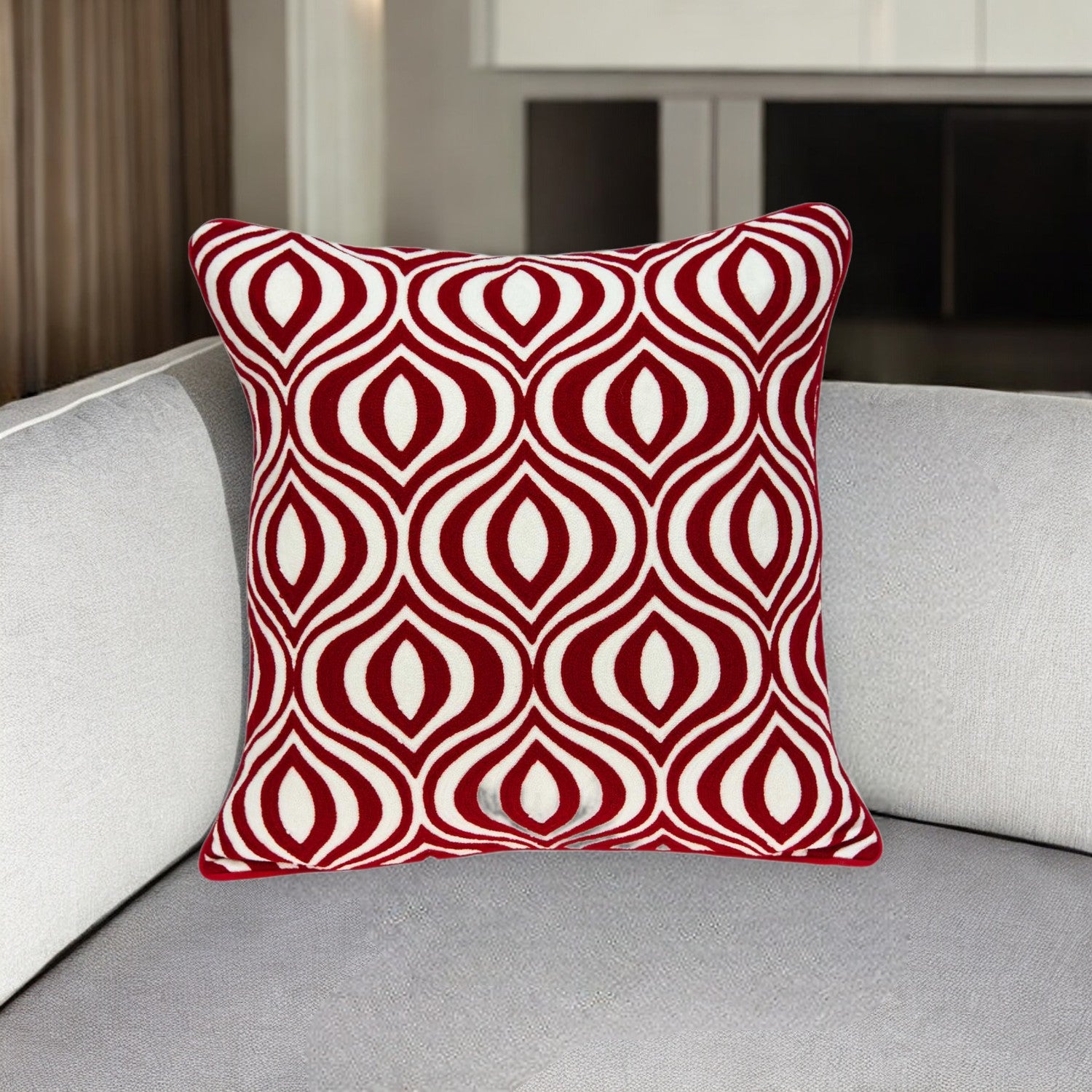 20" X 7" X 20" Transitional Red And White Pillow Cover With Poly Insert