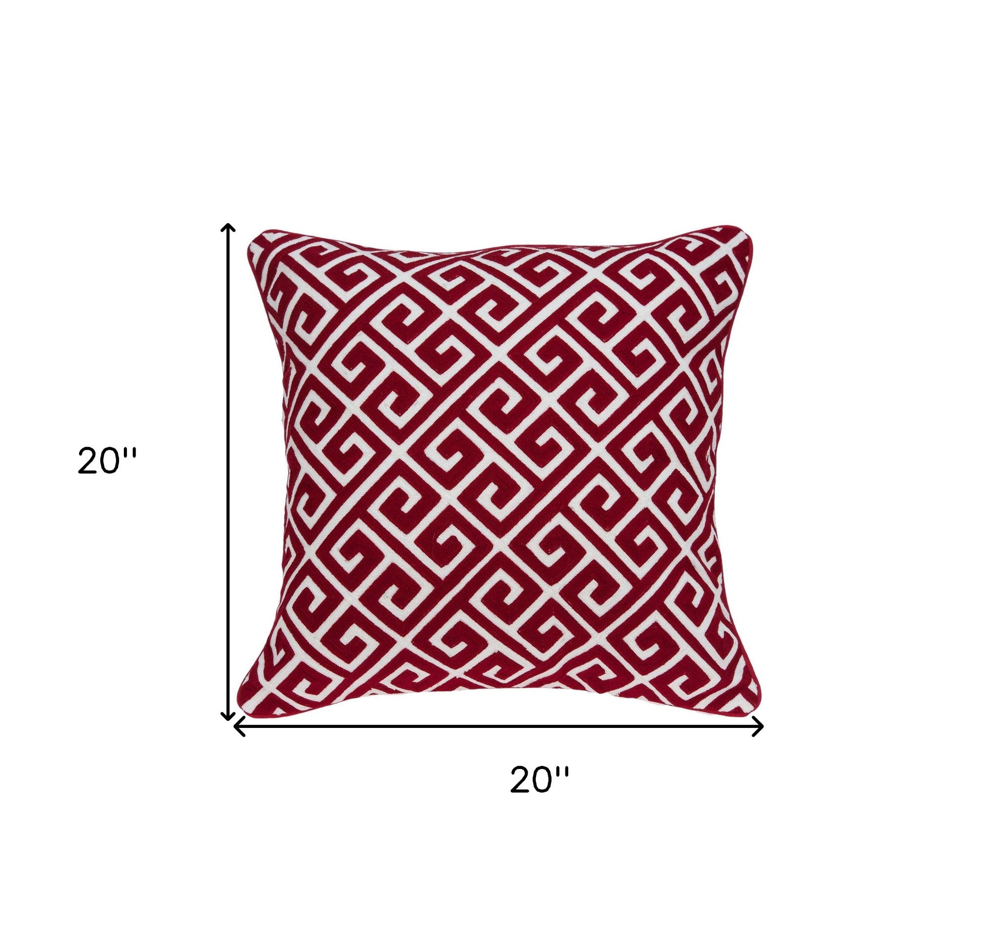 20" X 7" X 20" Transitional Red And White Cotton Pillow Cover With Poly Insert