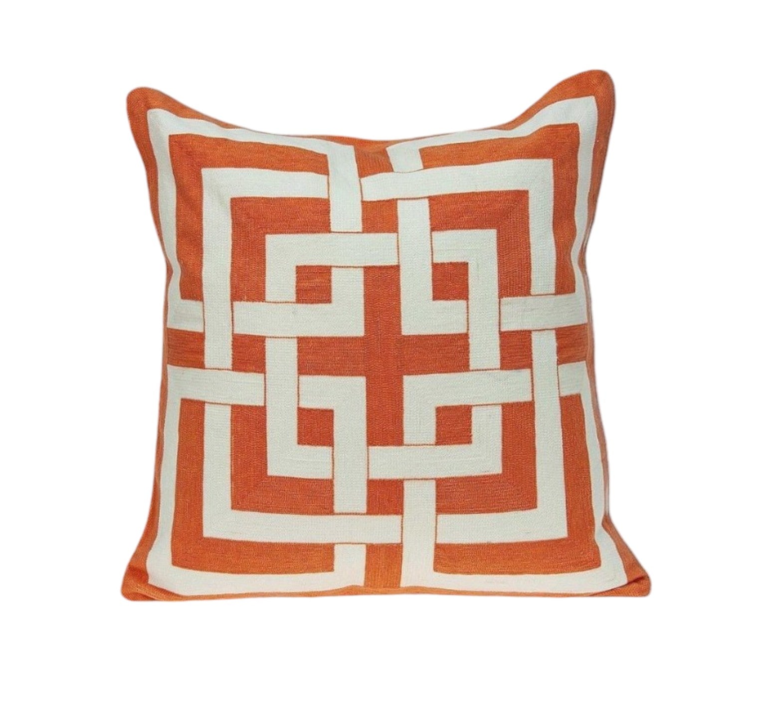 20" X 7" X 20" Transitional Orange And Off White Pillow Cover With Poly Insert