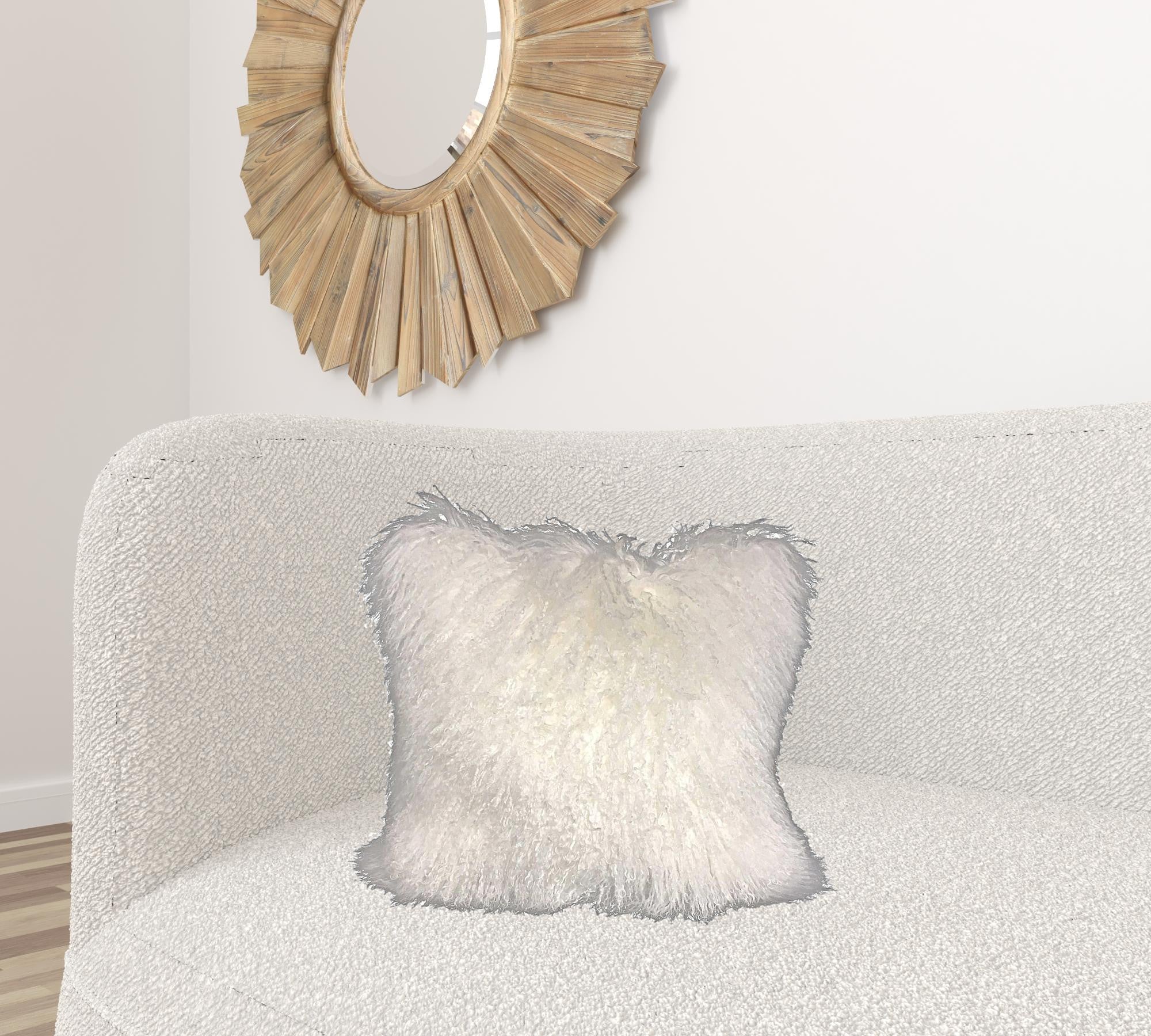 20" Bright White Genuine Tibetan Lamb Fur Pillow With Microsuede Backing